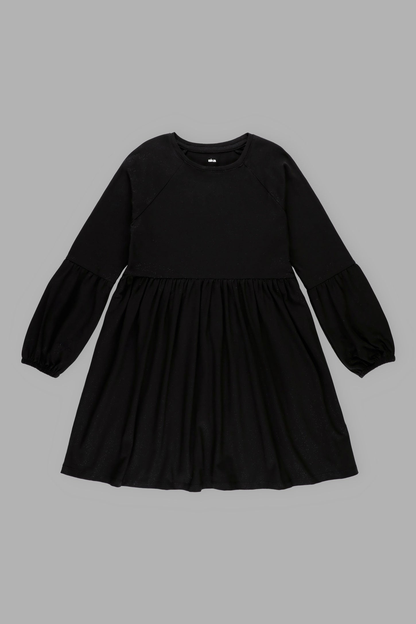 Robe manches longues bouffantes en coton - Ado fille && NOIR