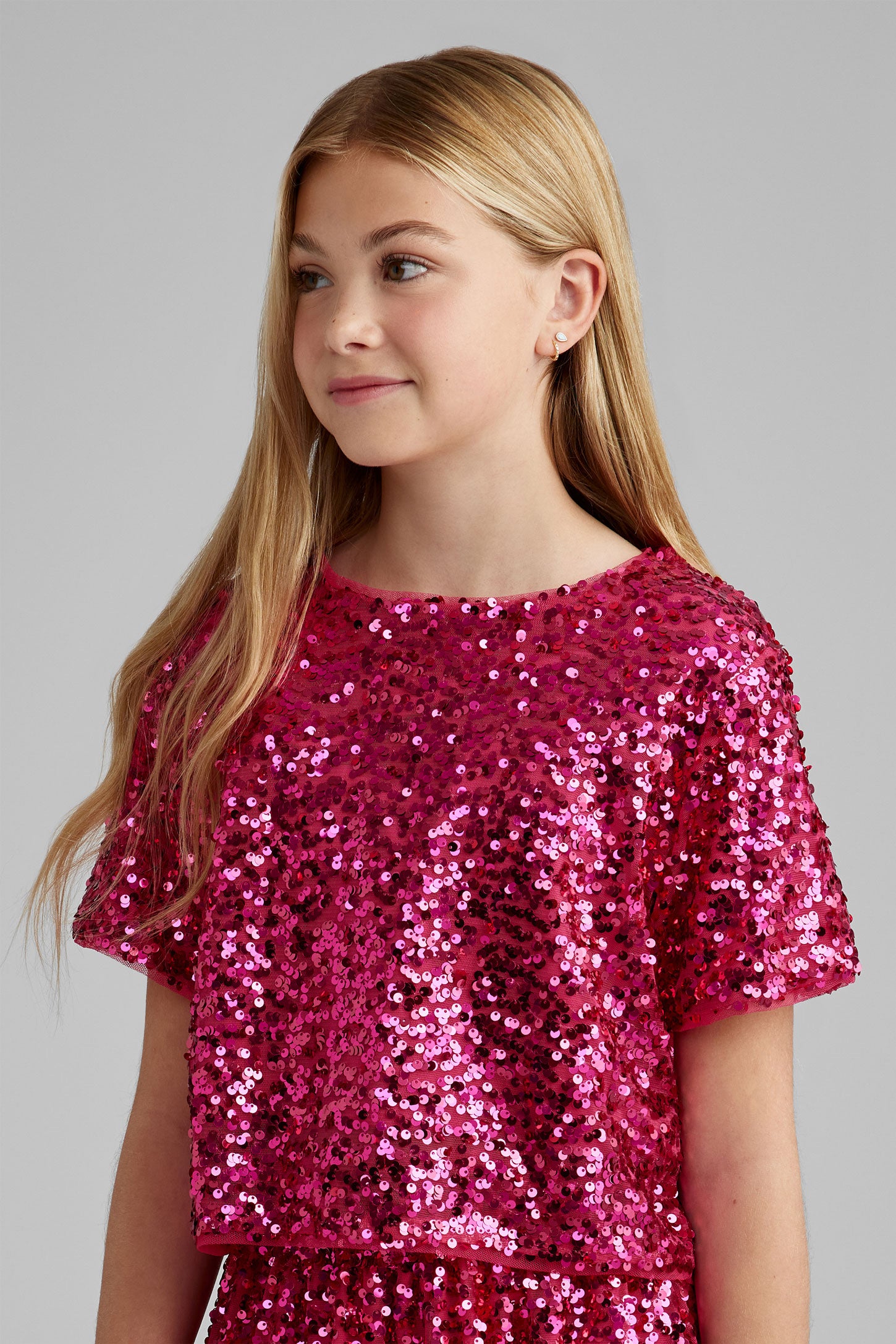 T-shirt à paillettes - Ado fille && ROSE