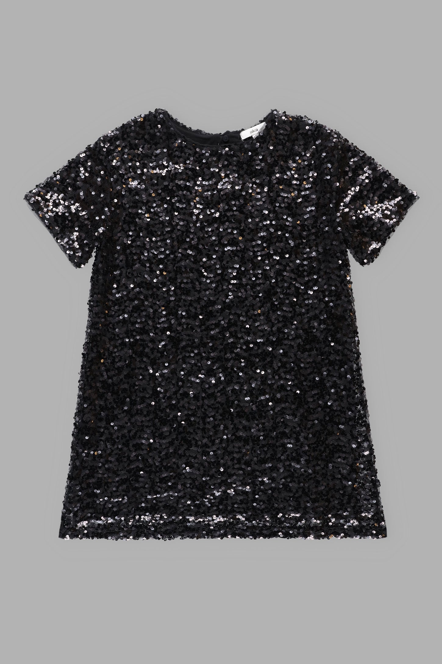 Robe manches courtes à paillettes - Ado fille && NOIR