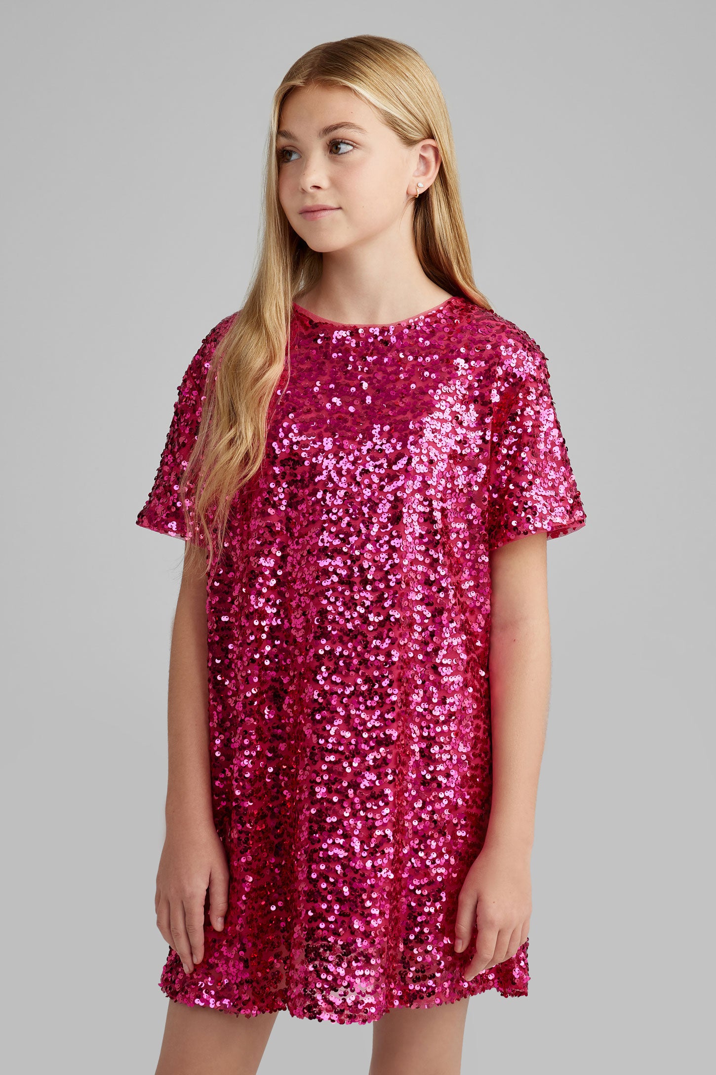 Robe manches courtes à paillettes - Ado fille && ROSE