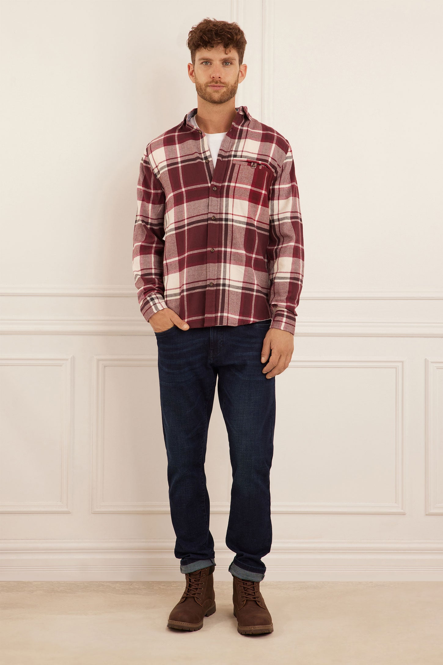 Chemise à carreaux en flanelle - Homme && BOURGOGNE