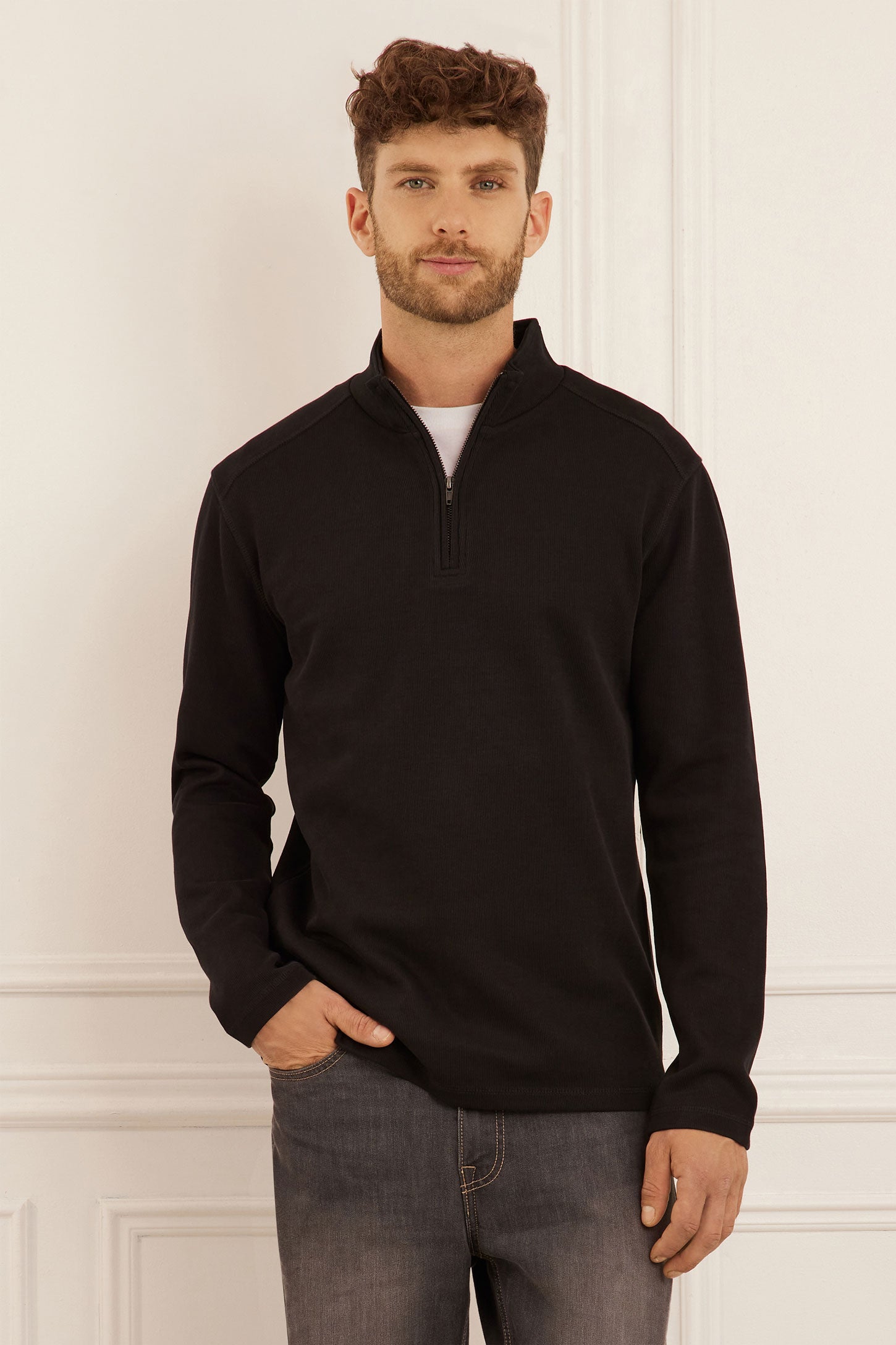 Cotton half-zip high-neck sweater - Men