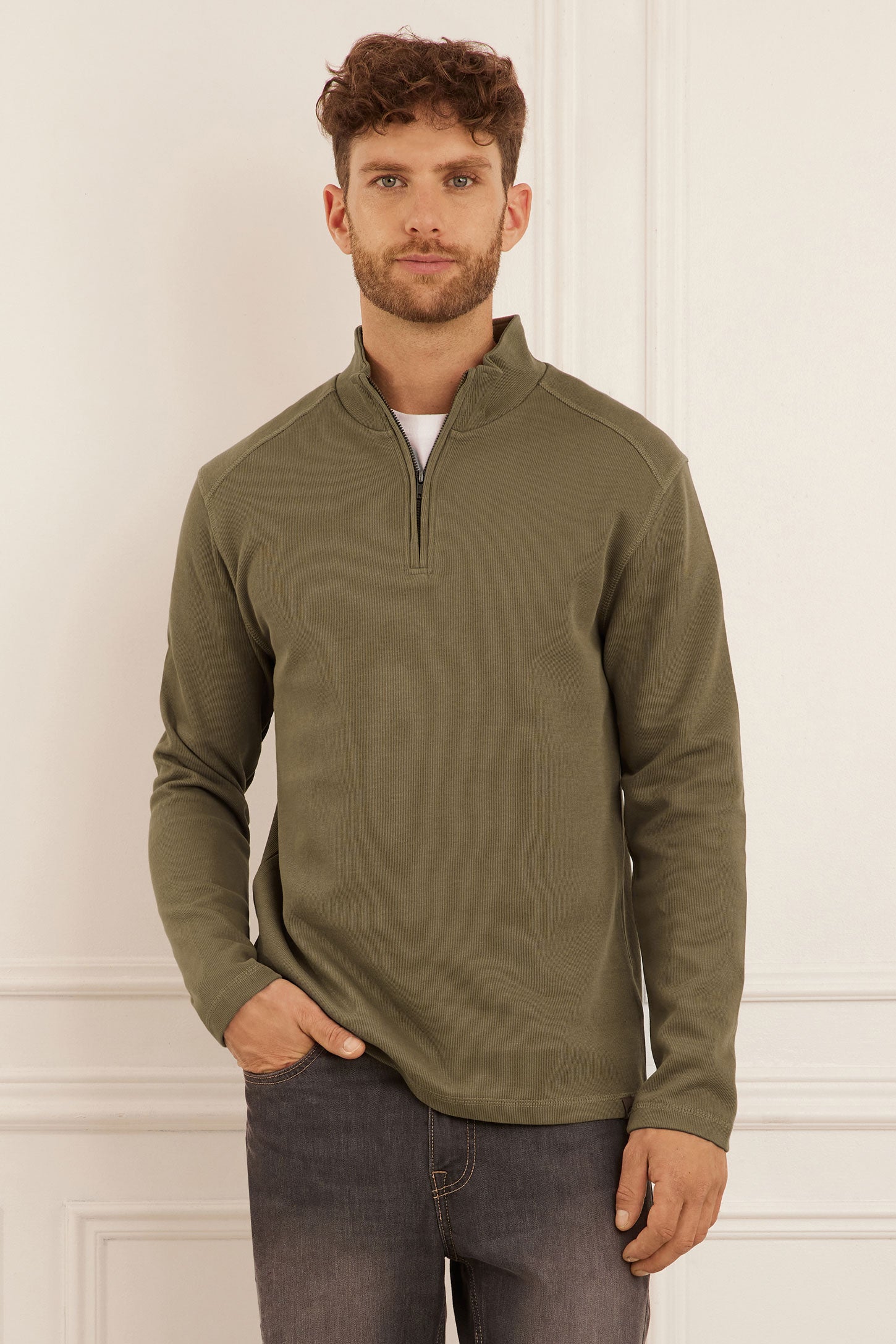 Cotton half-zip high-neck sweater - Men