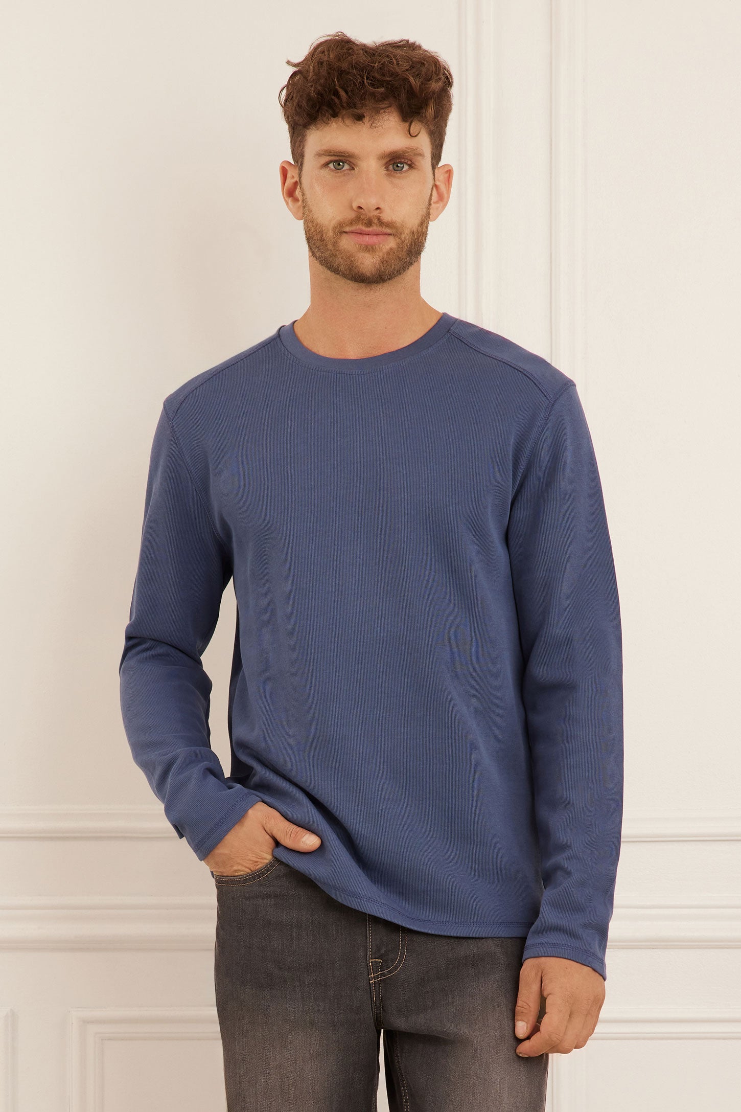 Chandail manches longues en coton - Homme && BLEU