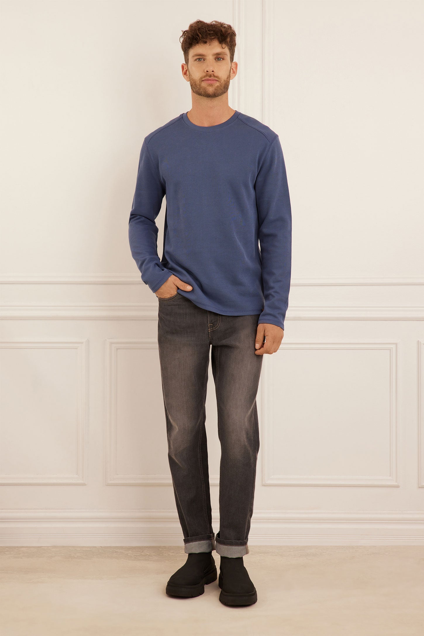 Chandail manches longues en coton - Homme && BLEU