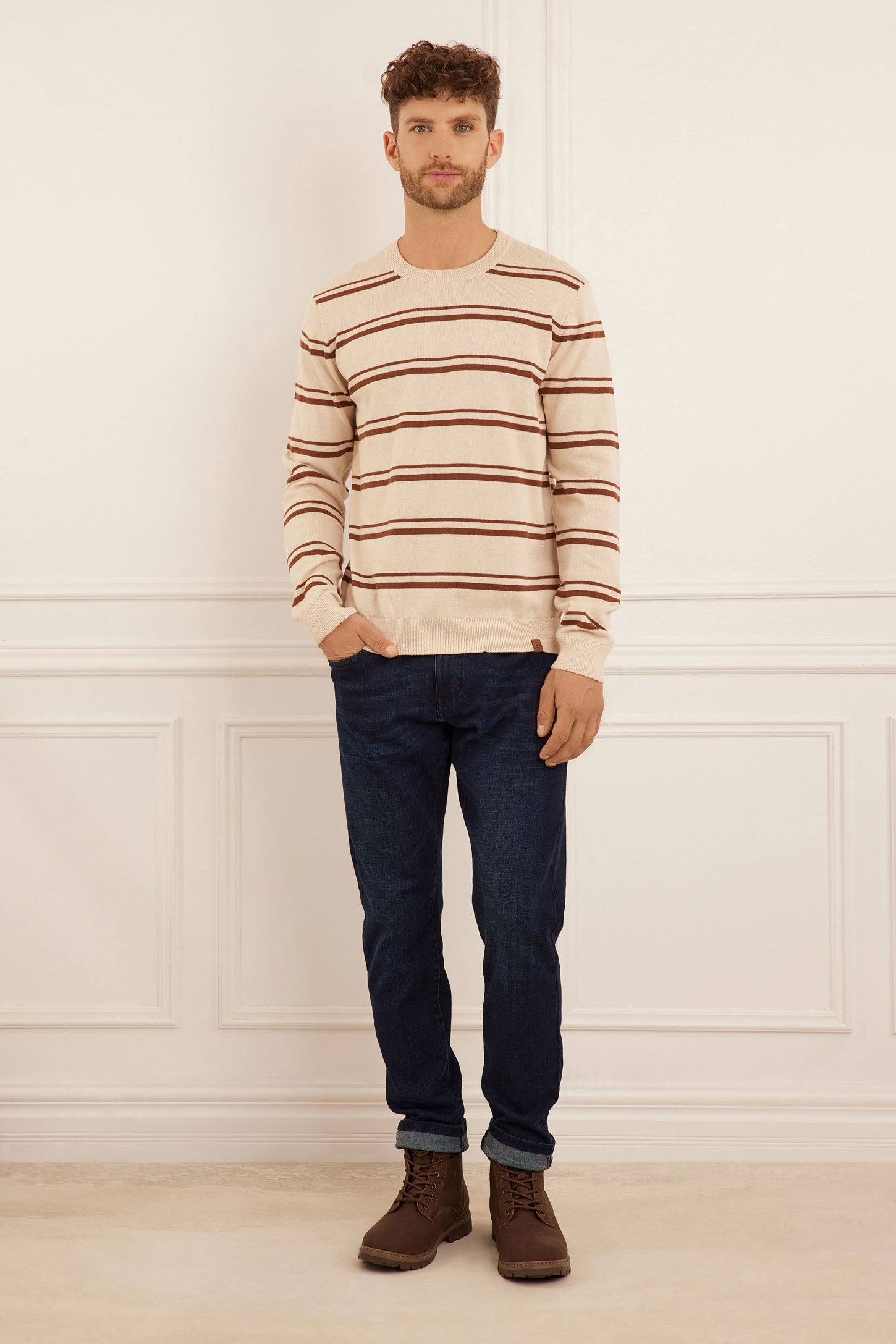 Chandail tricot rayé - Homme && BEIGE