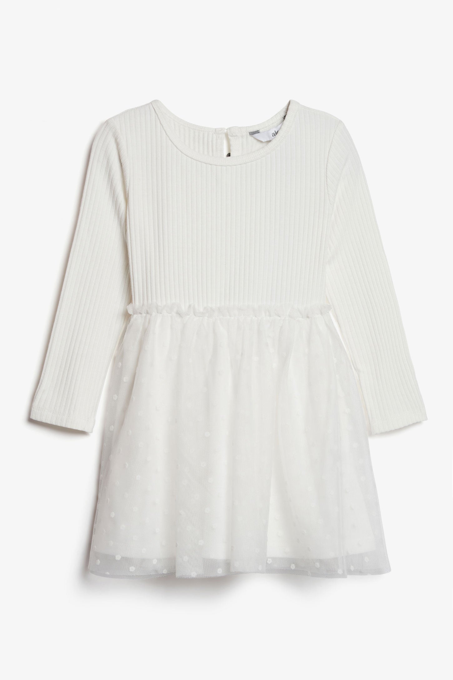 Robe manches longues jupe tulle, 2T-3T - Bébé fille && CREME