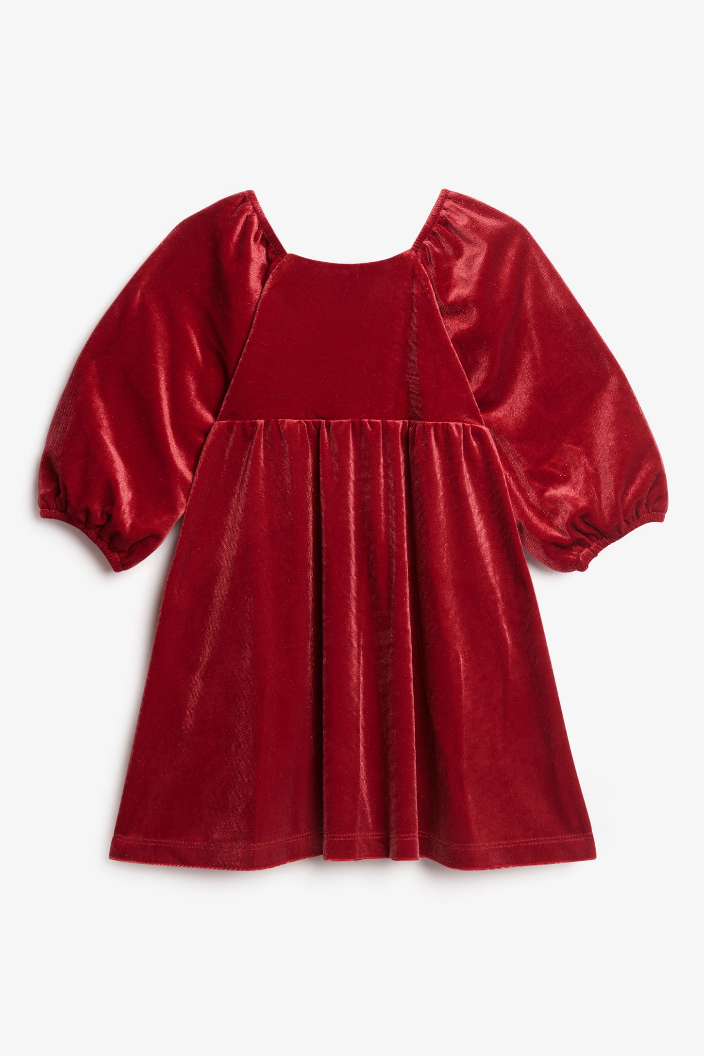 Robe manches courtes ballon en velours - Enfant fille && ROUGE