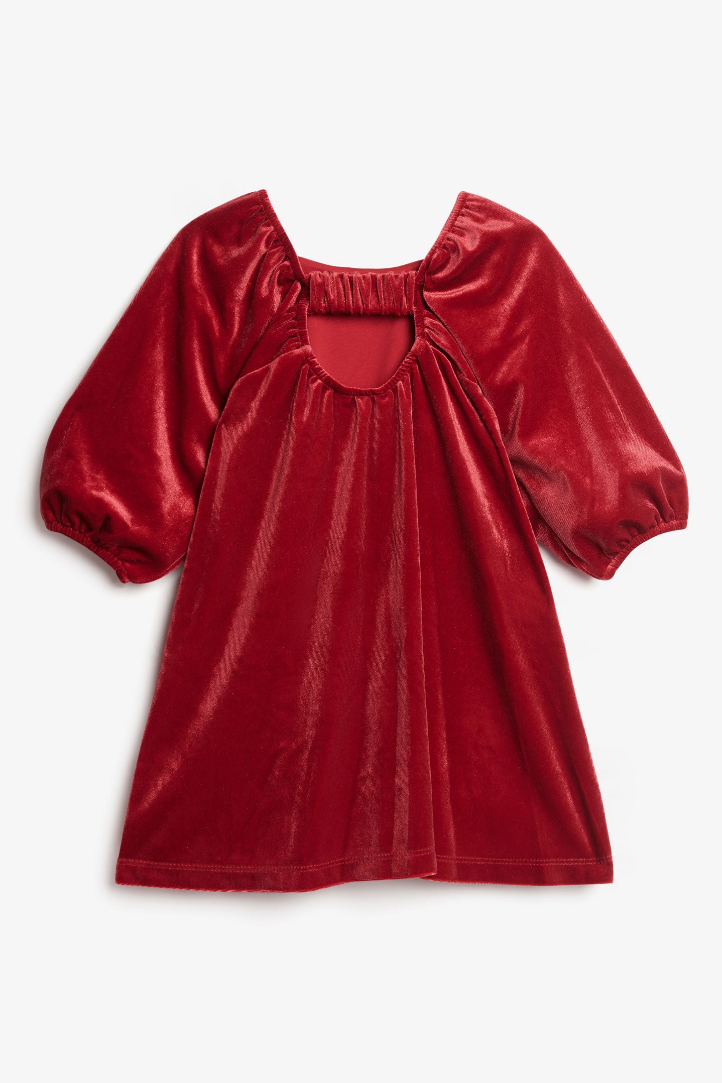 Robe manches courtes ballon en velours - Enfant fille && ROUGE