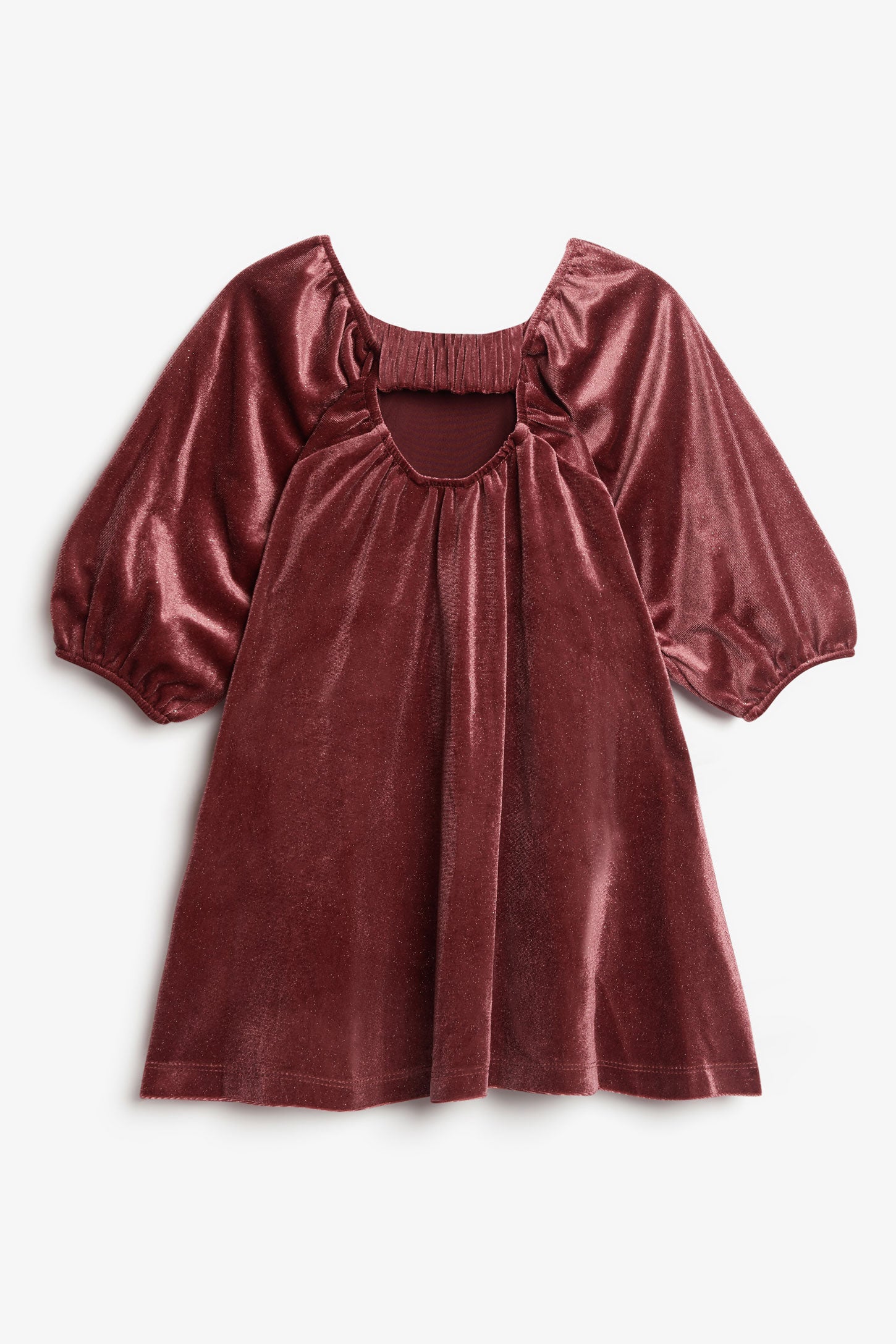 Robe manches courtes ballon en velours - Enfant fille && BOURGOGNE