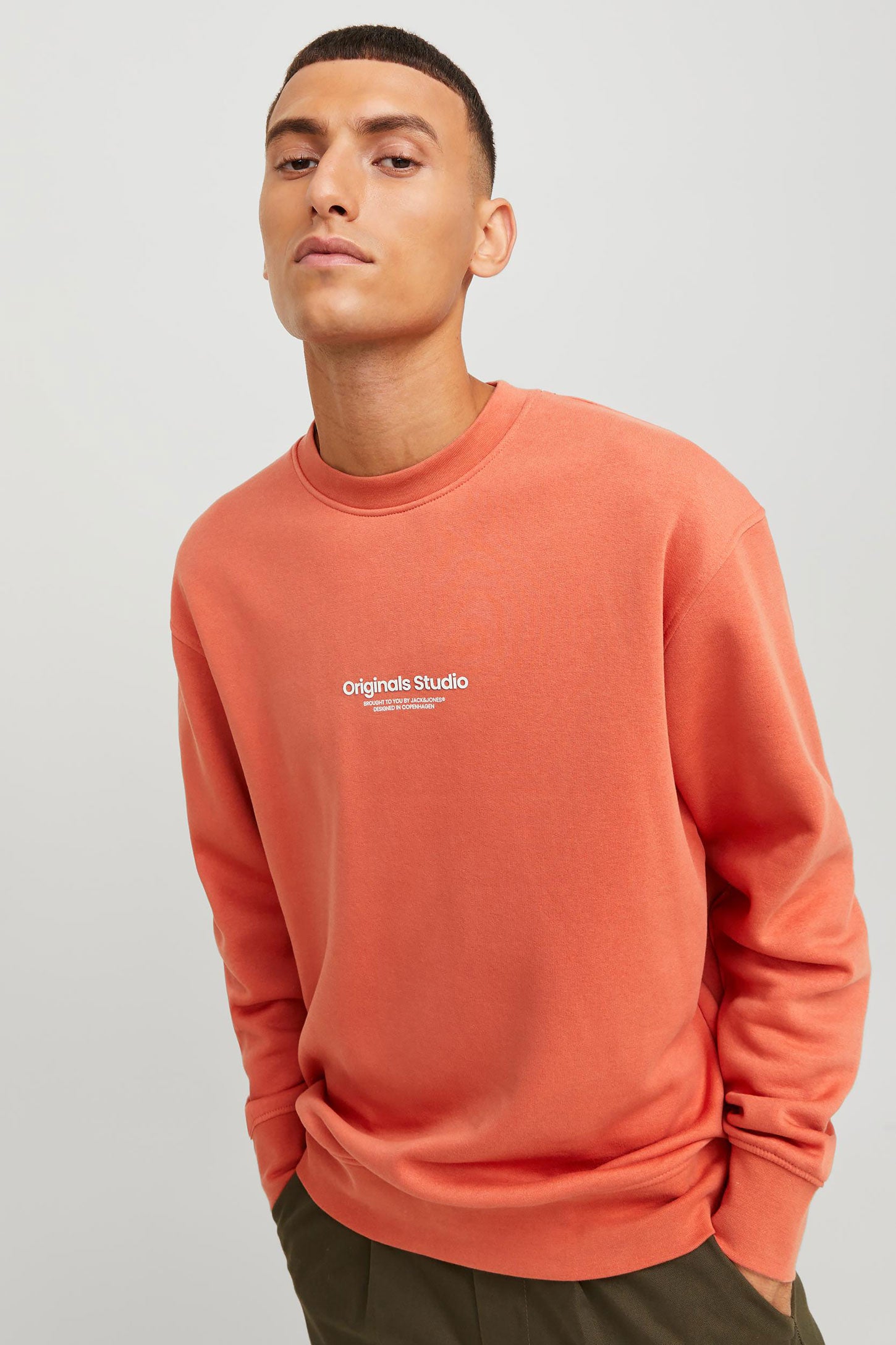 Chandail col rond coton ouaté JACK & JONES - Homme && ORANGE