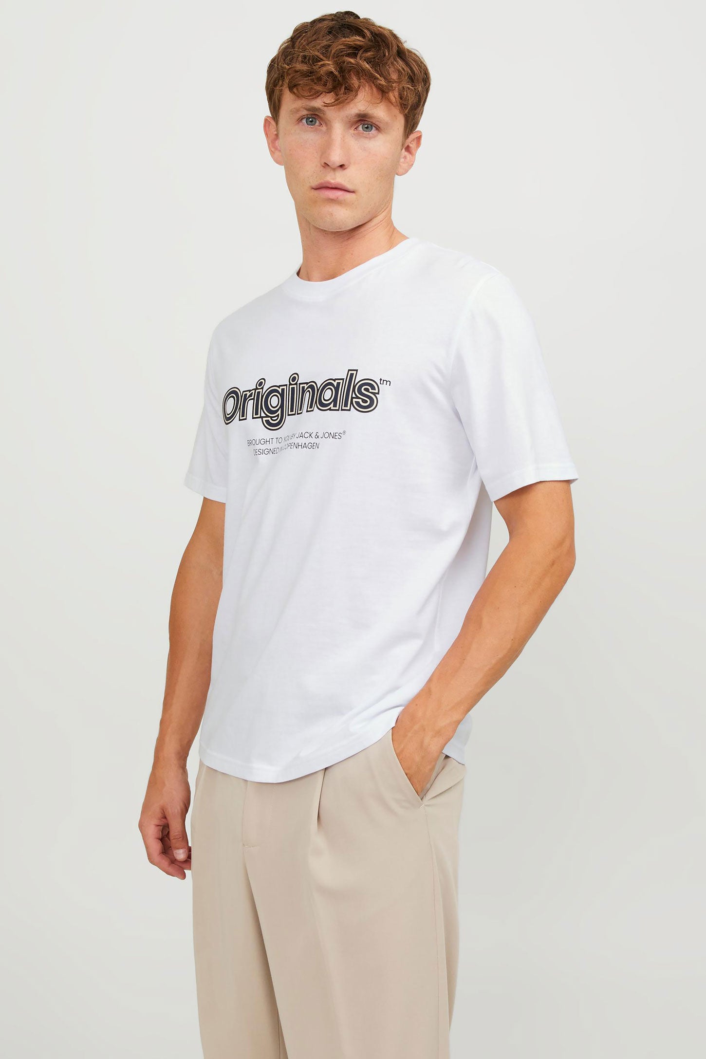 T-shirt imprimé en coton JACK & JONES - Homme && BLANC