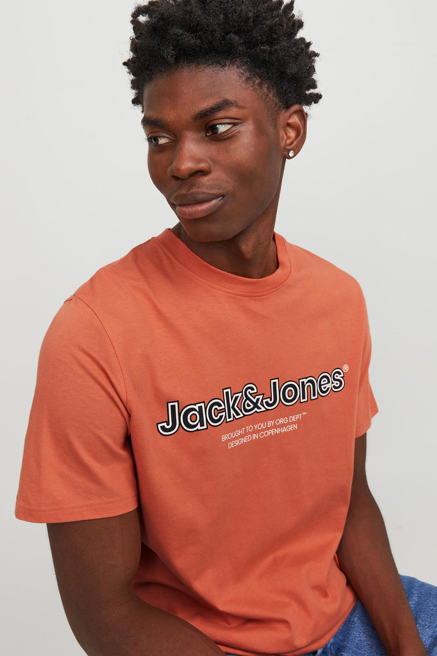 T-shirt imprimé en coton JACK & JONES - Homme && ORANGE