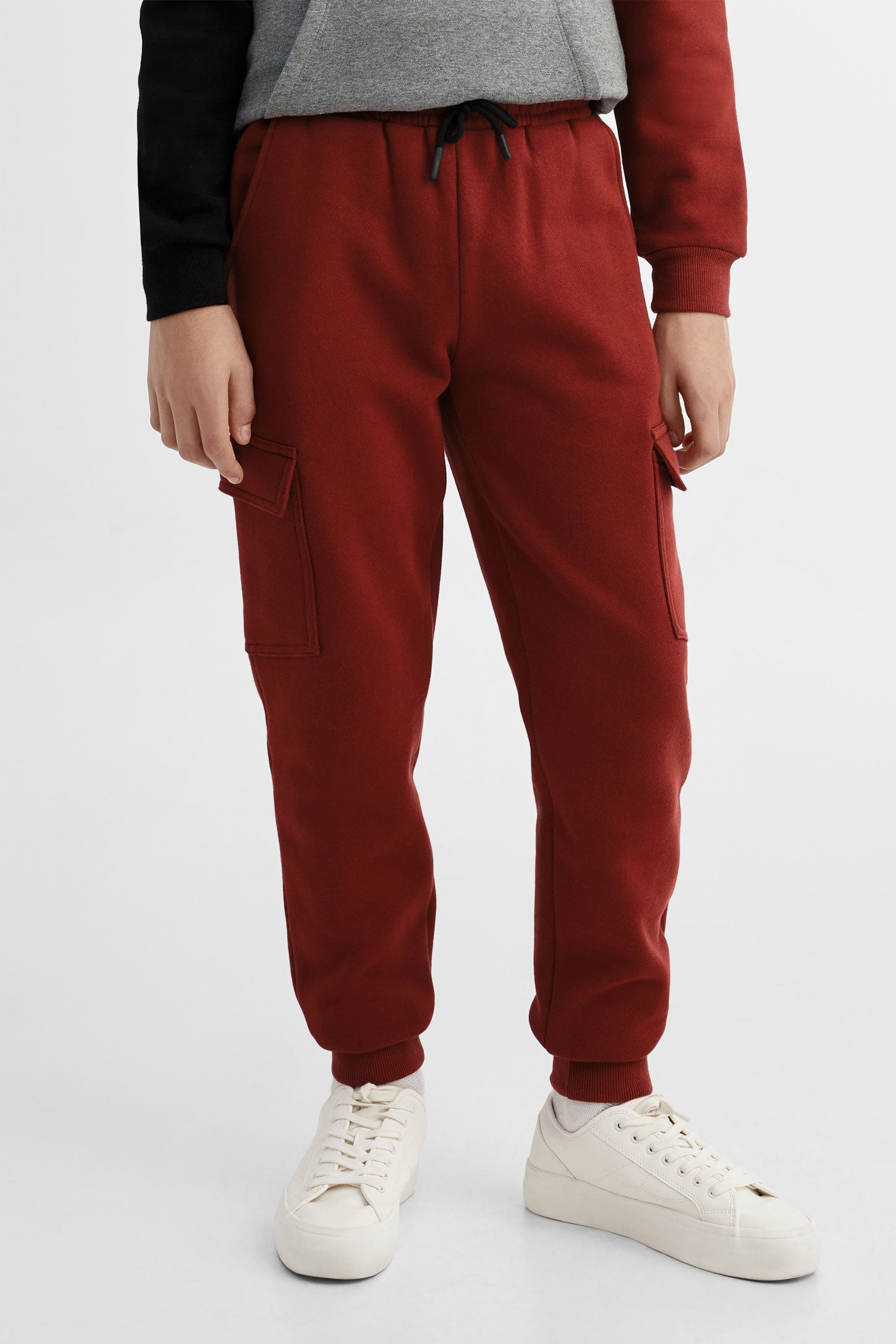 Pantalon jogger cargo coton ouaté - Ado garçon && ROUGE