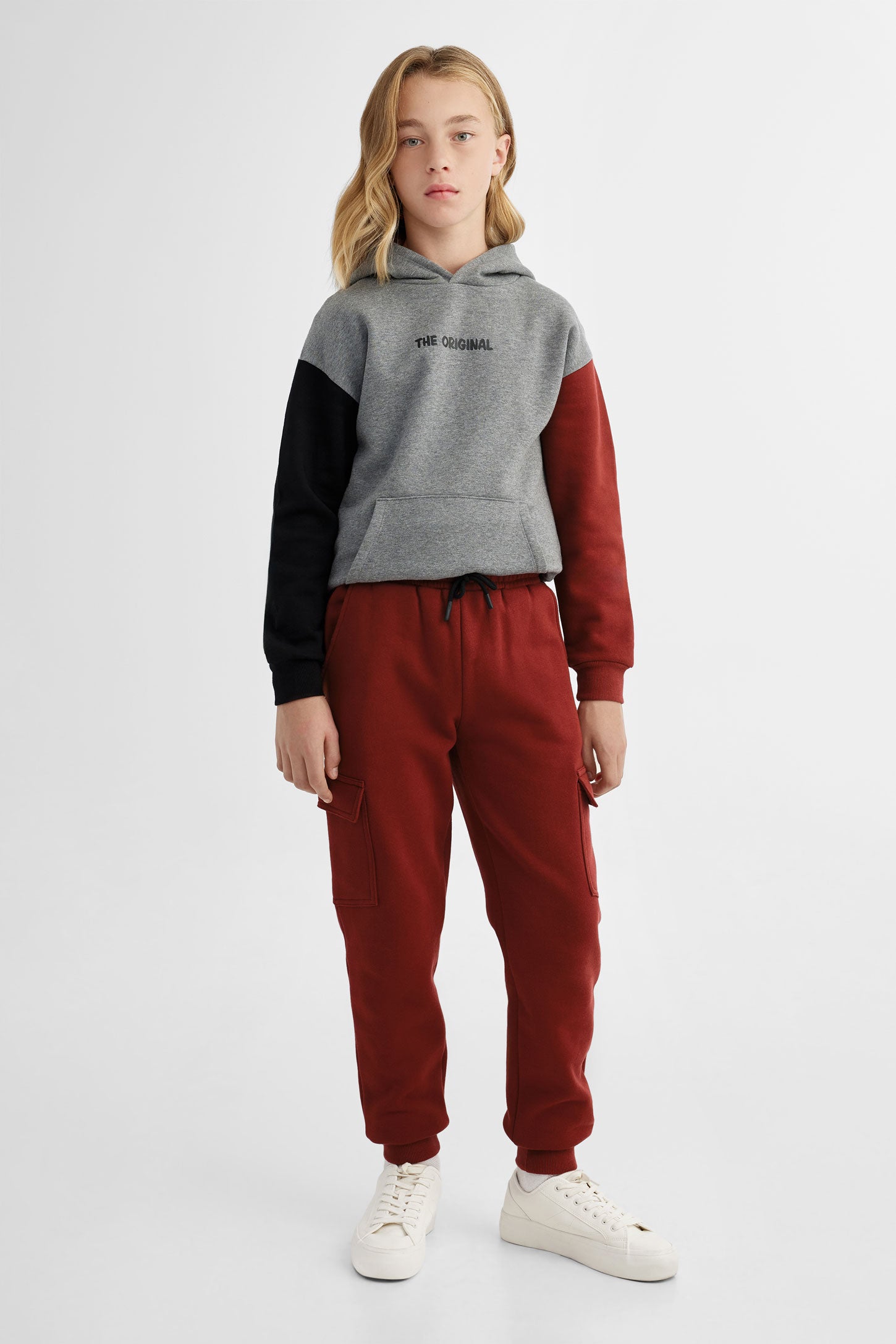 Pantalon jogger cargo coton ouaté - Ado garçon && ROUGE