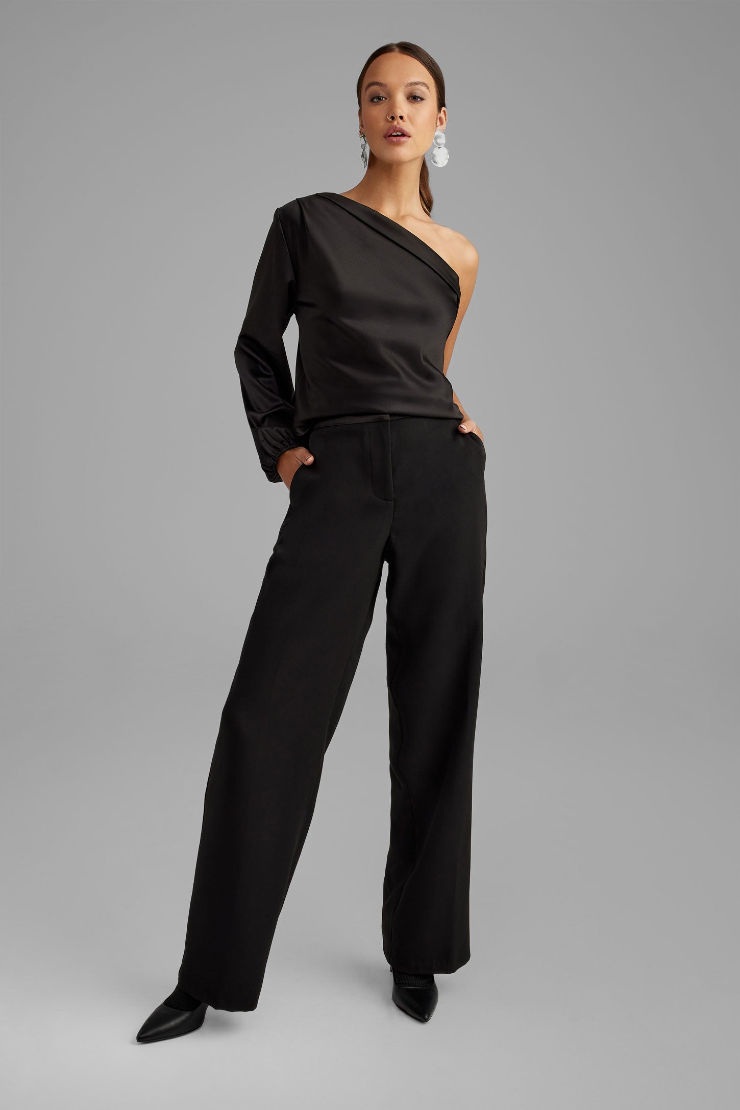 Pantalon Tuxedo jambe large - Femme && NOIR