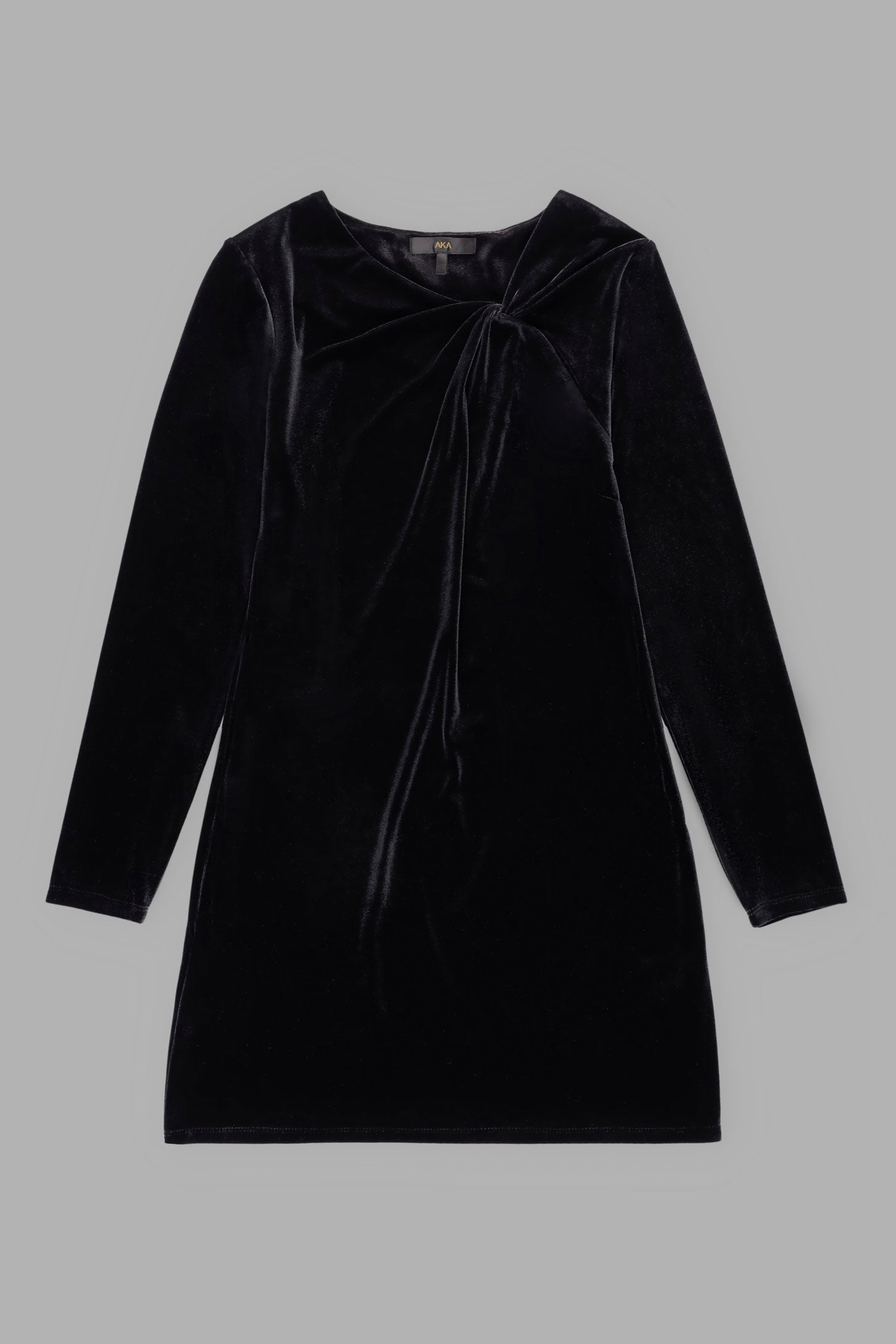 Robe col torsadé coupe ajustée en velours - Femme && NOIR