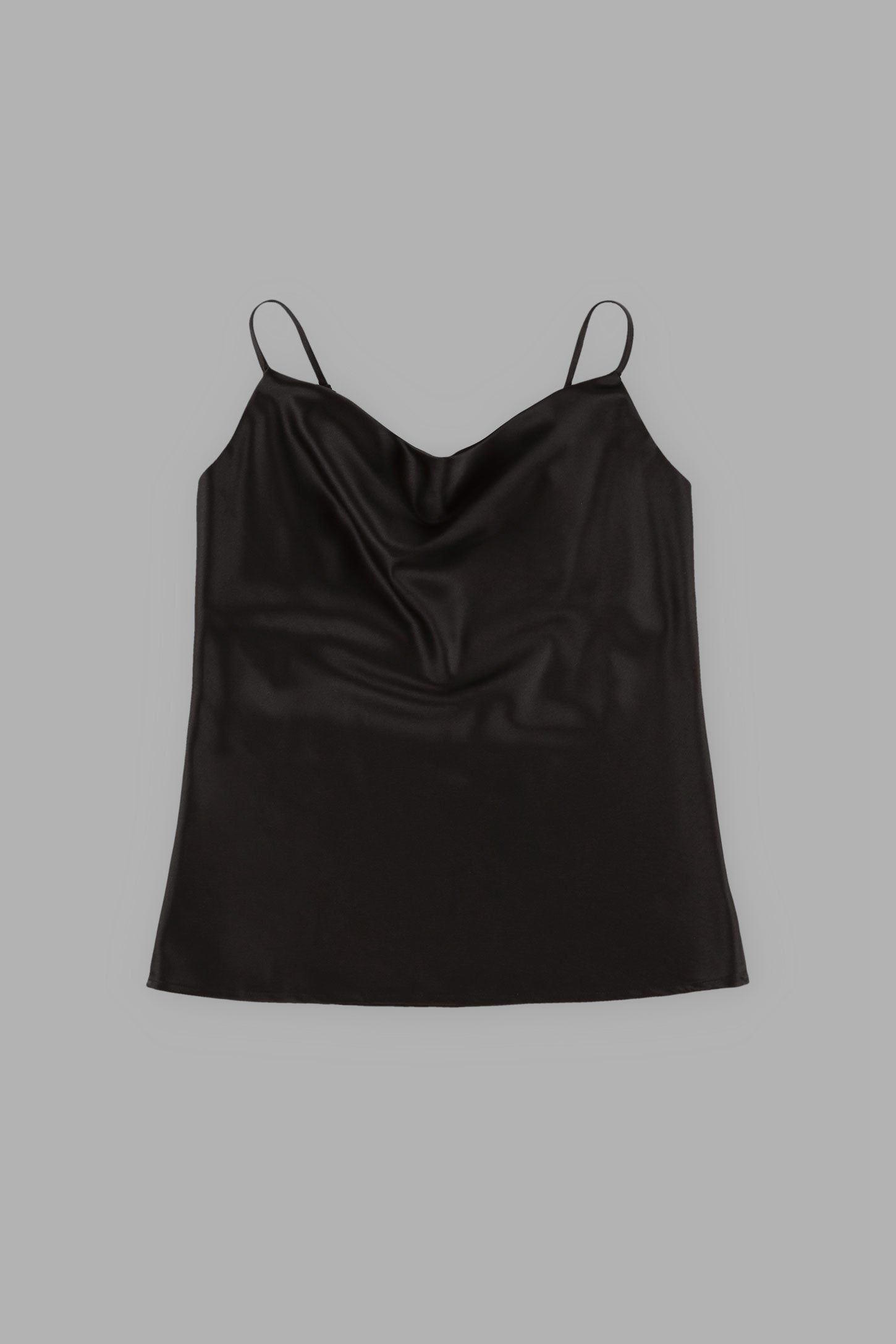 Camisole col baveux satinée - Femme && NOIR