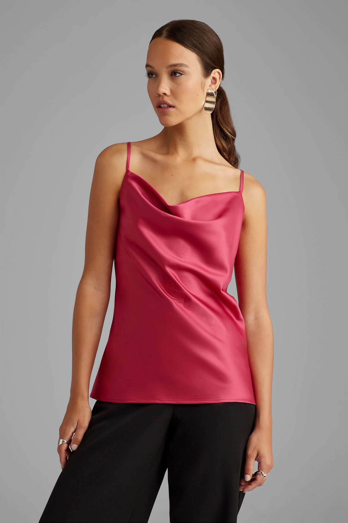 Camisole col baveux satinée - Femme && ROSE