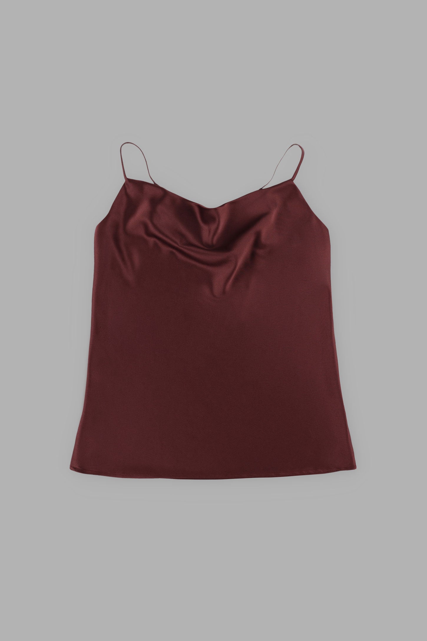 Camisole col baveux satinée - Femme && BRUN