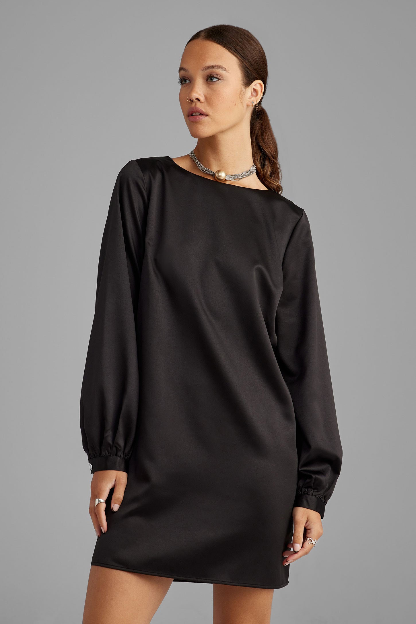 Long satin puff sleeve dress Women Aubainerie