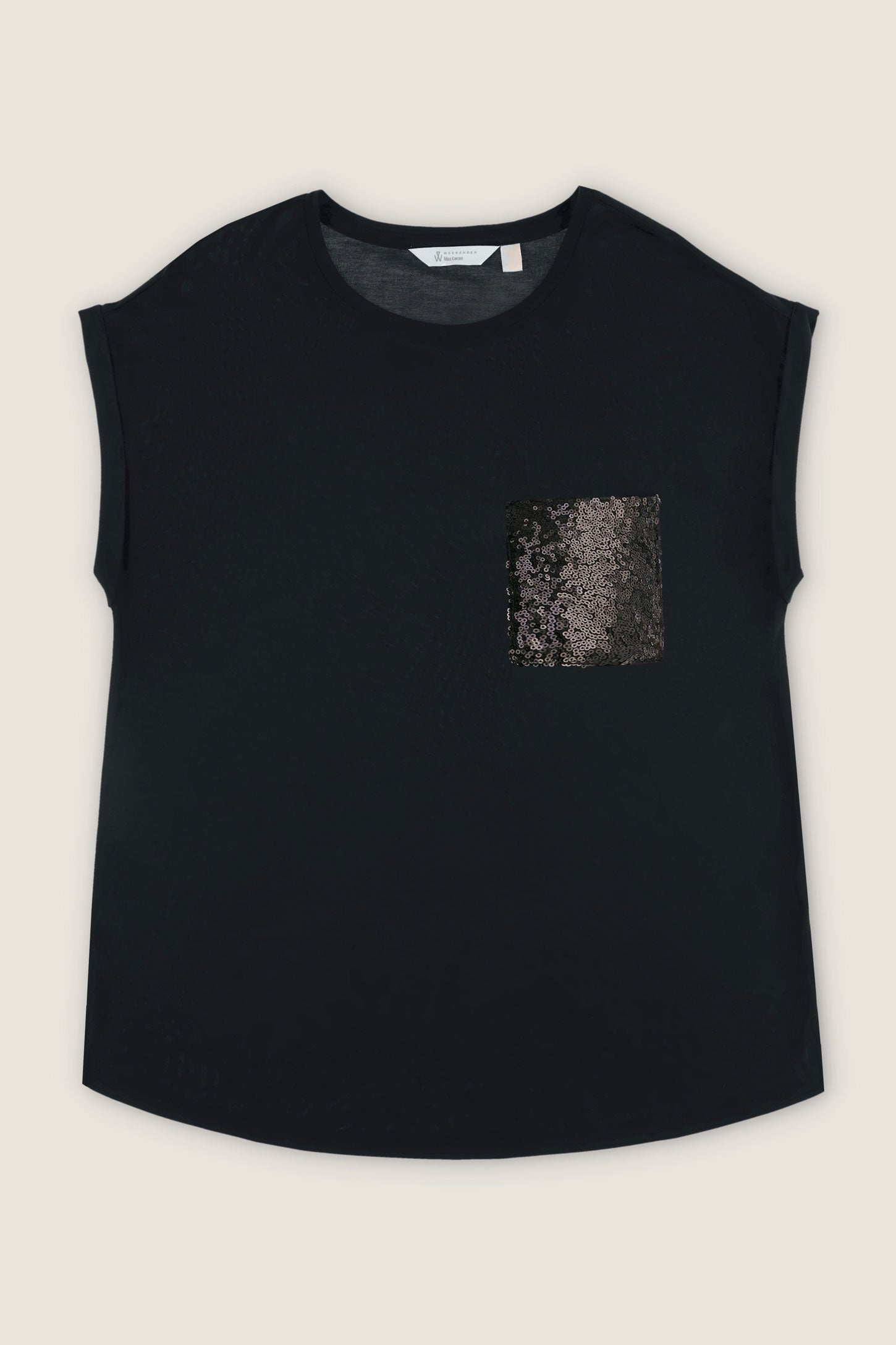 T-shirt à poche paillettes en modal - Femme && NOIR