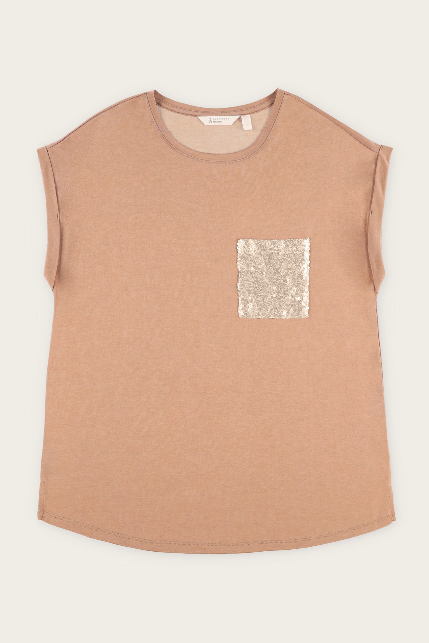 T-shirt à poche paillettes en modal - Femme && BEIGE