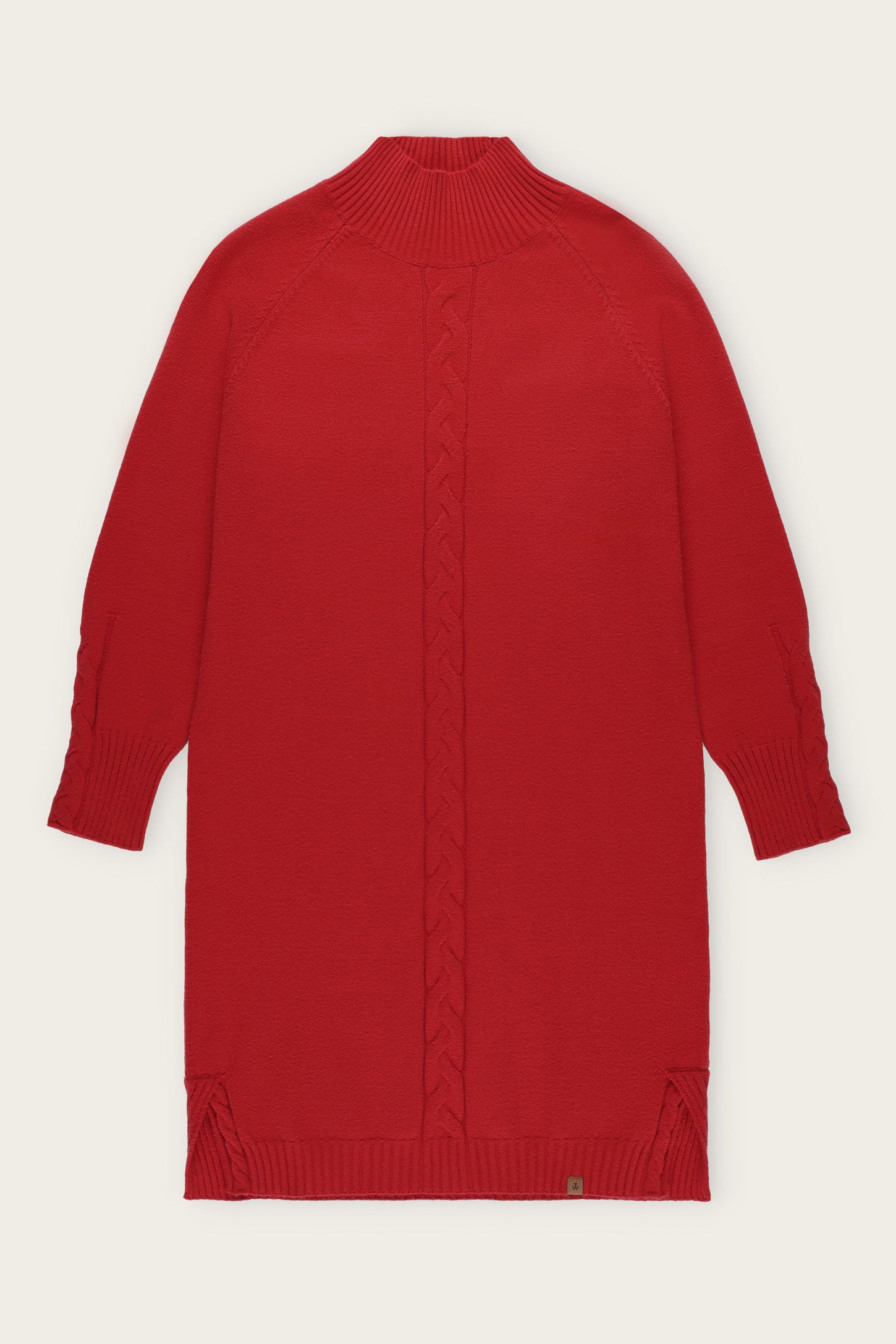 Robe tricot câble col montant - Femme && ROUGE