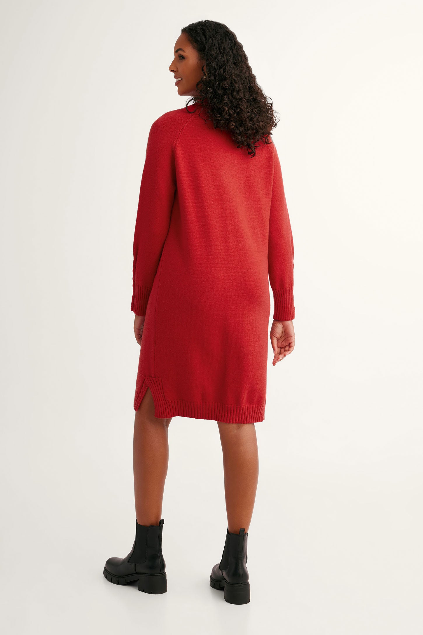 Robe tricot câble col montant - Femme && ROUGE