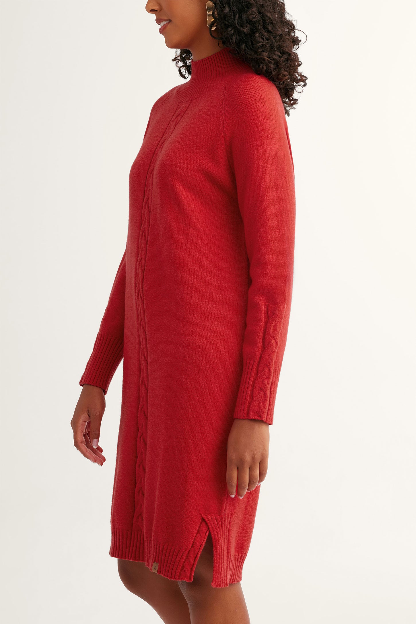 Robe tricot câble col montant - Femme && ROUGE