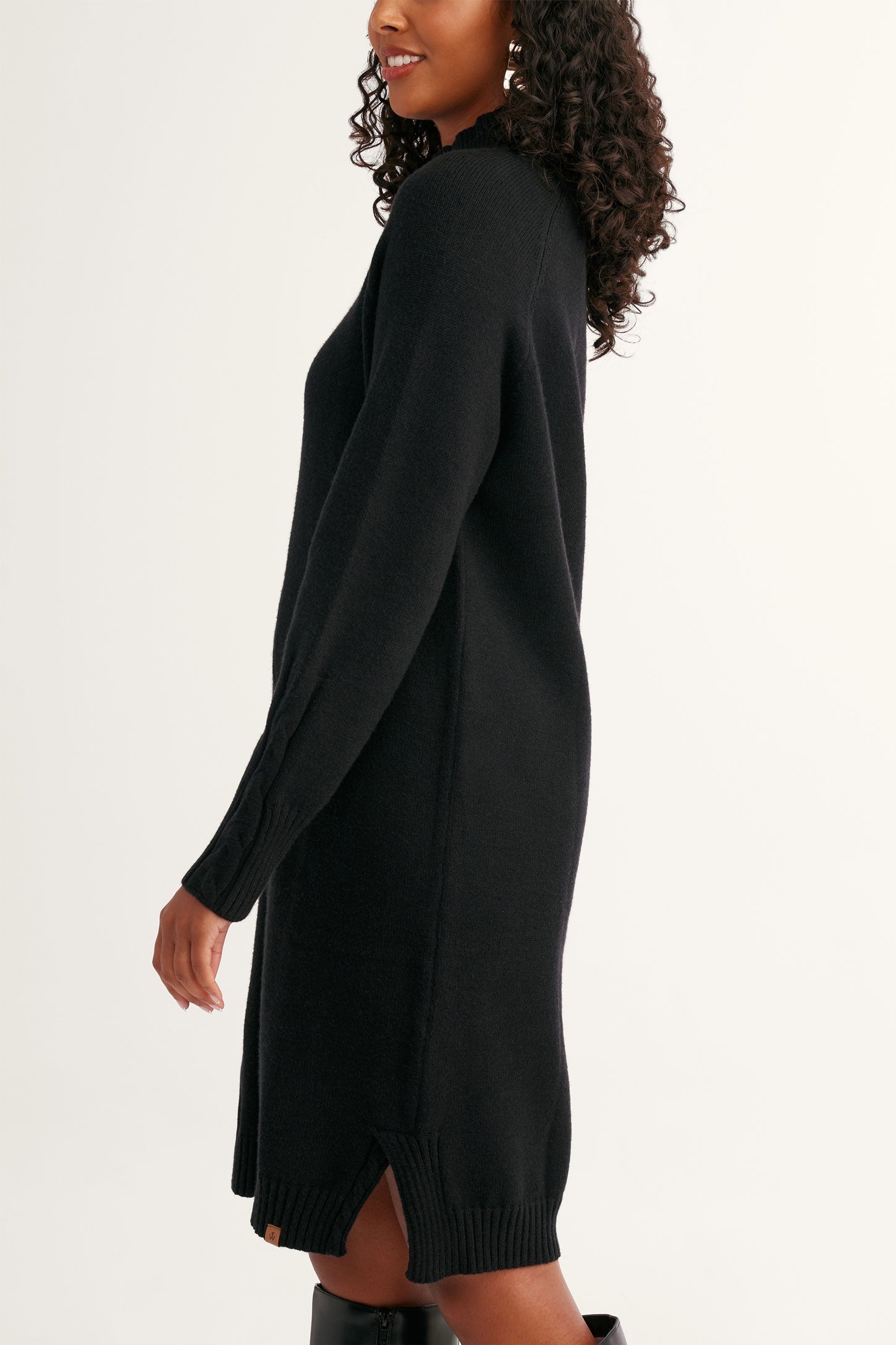 Robe tricot câble col montant - Femme && NOIR