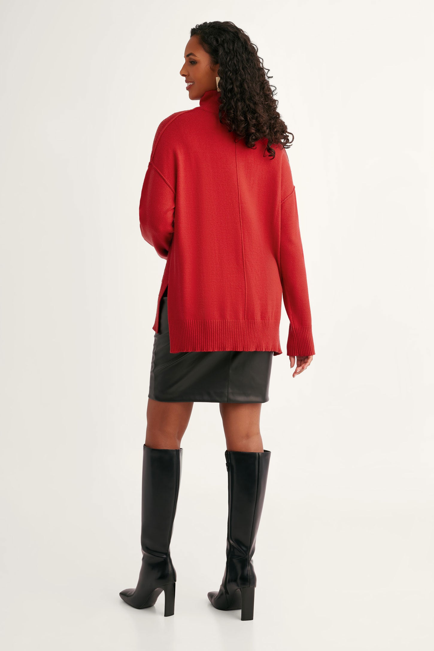 Chandail tricot col montant - Femme && ROUGE