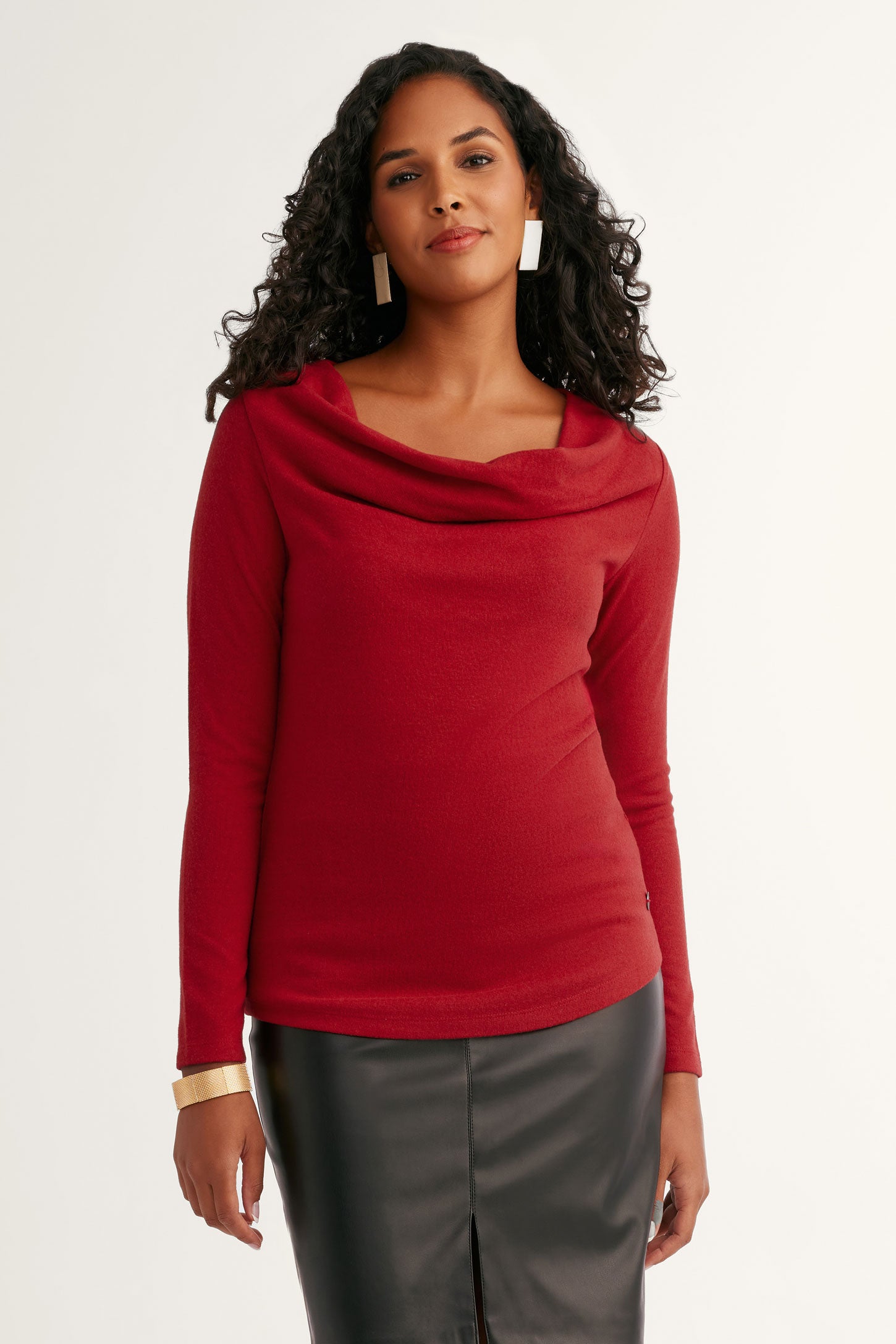 Chandail tricot col baveux - Femme && ROUGE