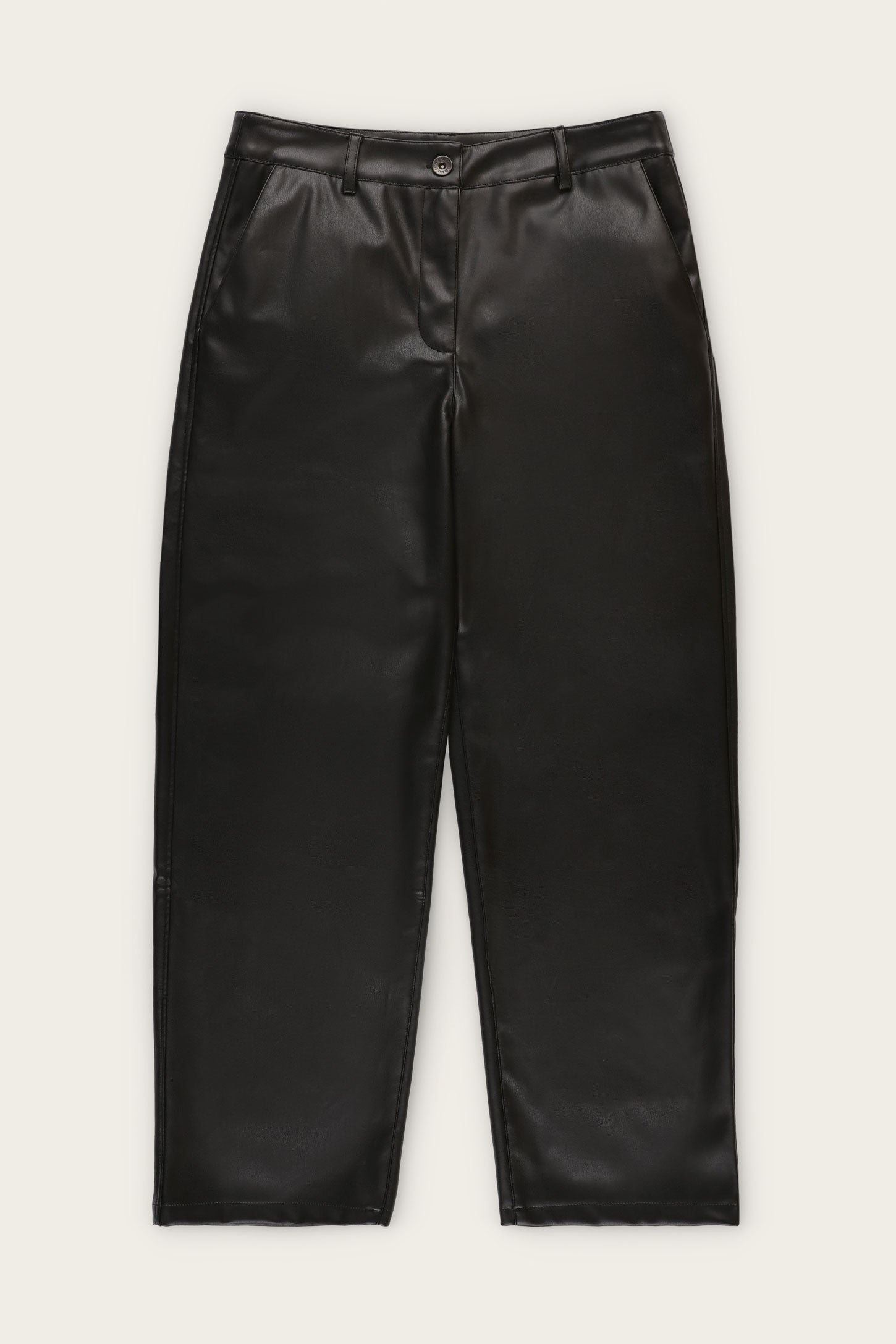 Pantalon jambe droite en cuir végane - Femme && NOIR