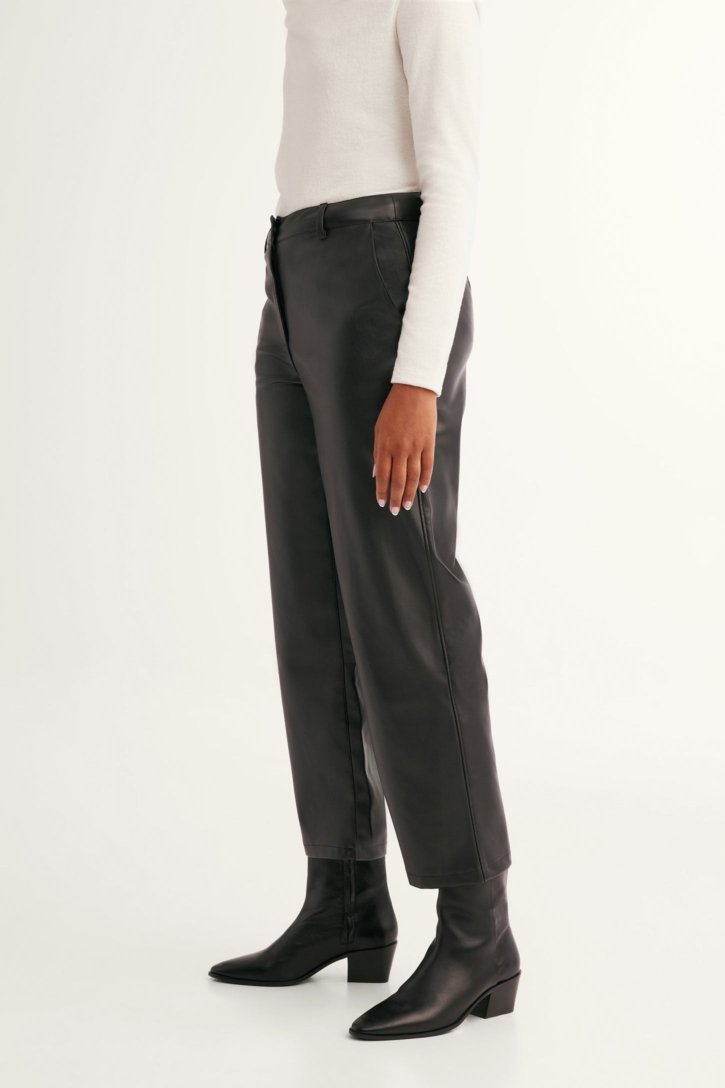 Pantalon jambe droite en cuir végane - Femme && NOIR