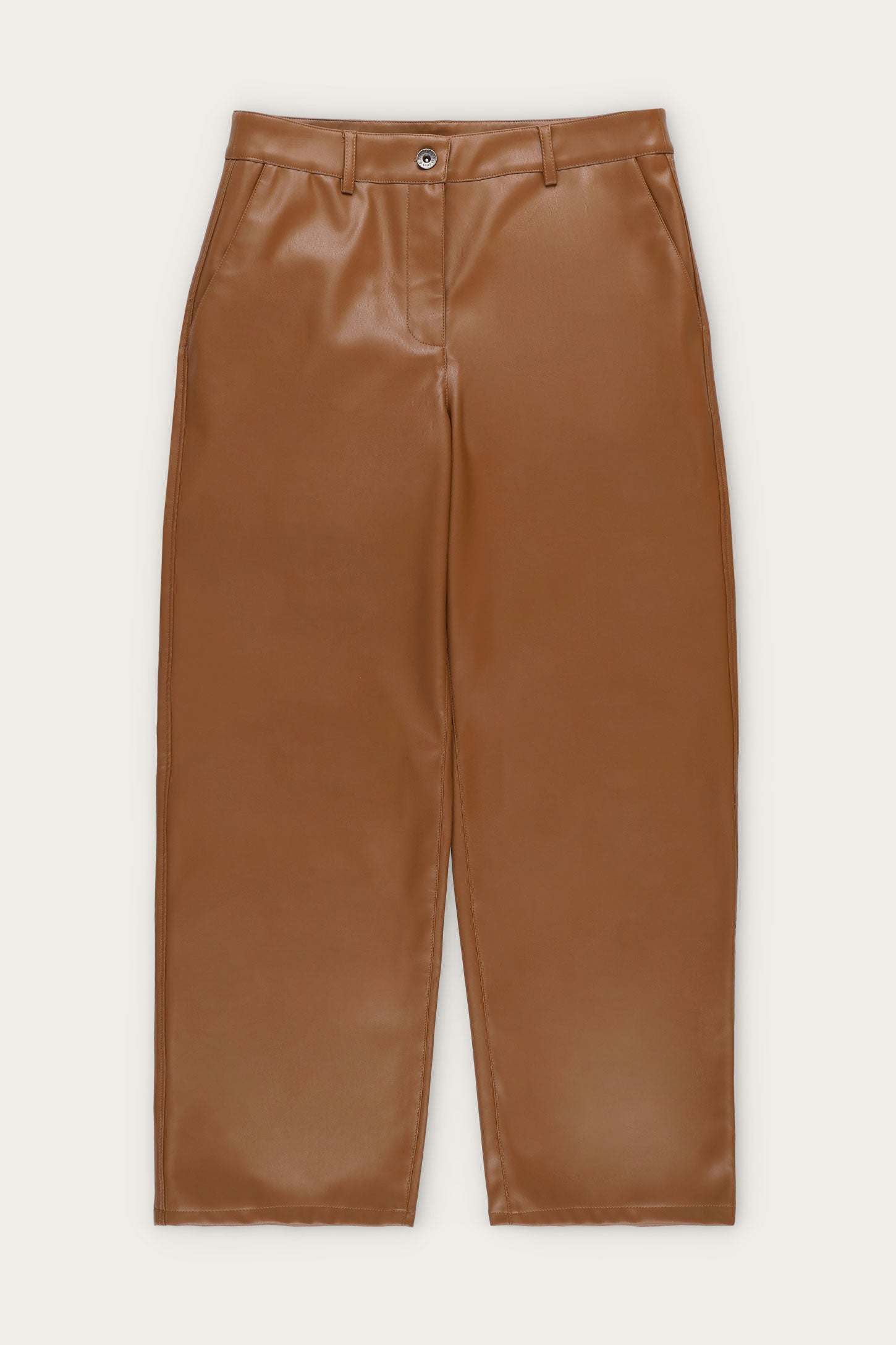 Pantalon jambe droite en cuir végane - Femme && BRUN