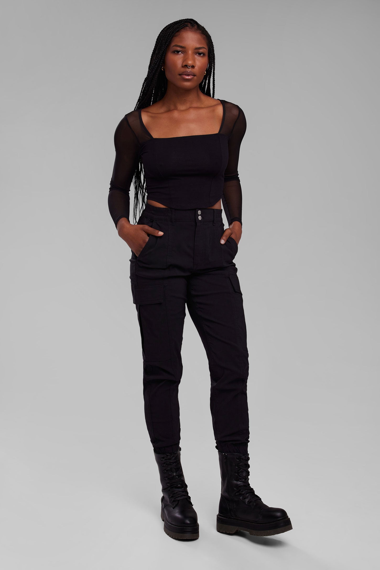 Pantalon cargo en popeline - Femme && NOIR