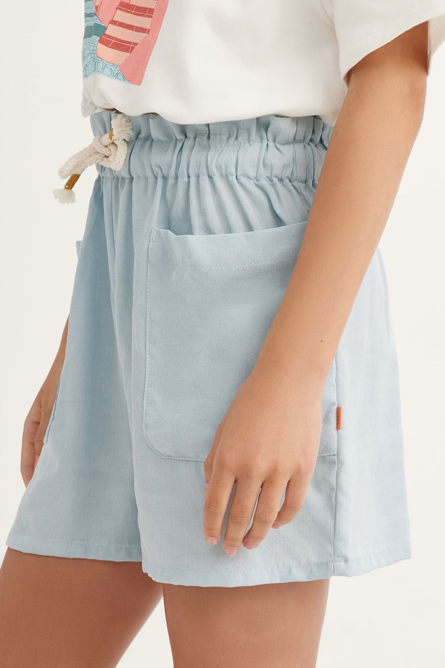 Short ''Paperbag'' en Lyocell - Ado fille && DENIM PALE