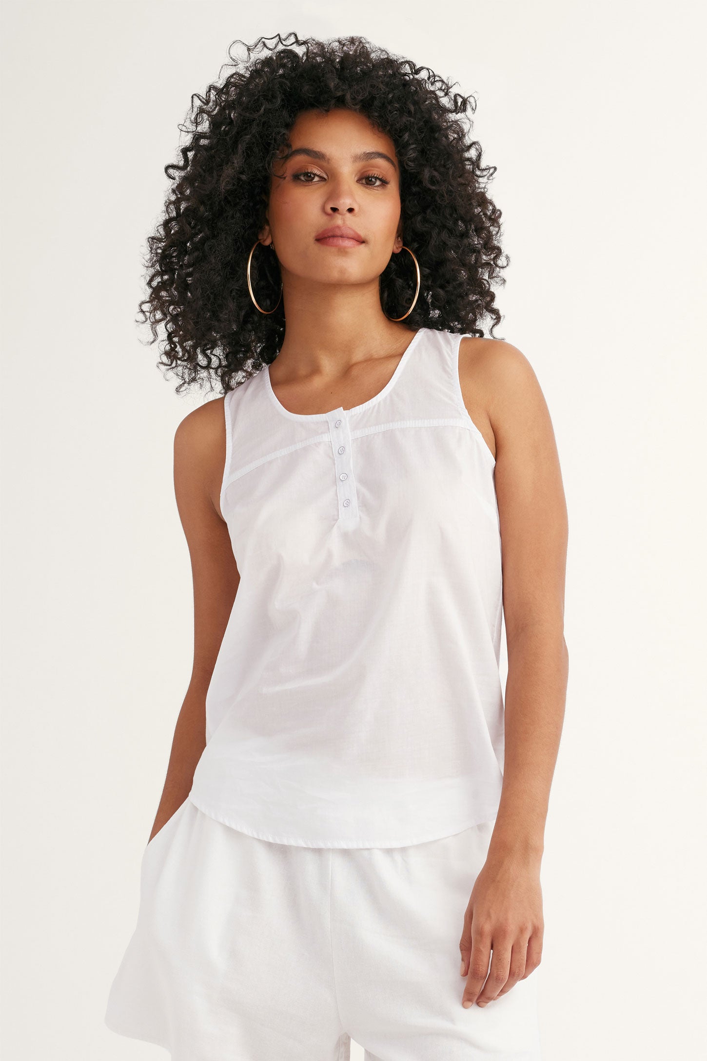 Camisole Henley - Femme && BLANC