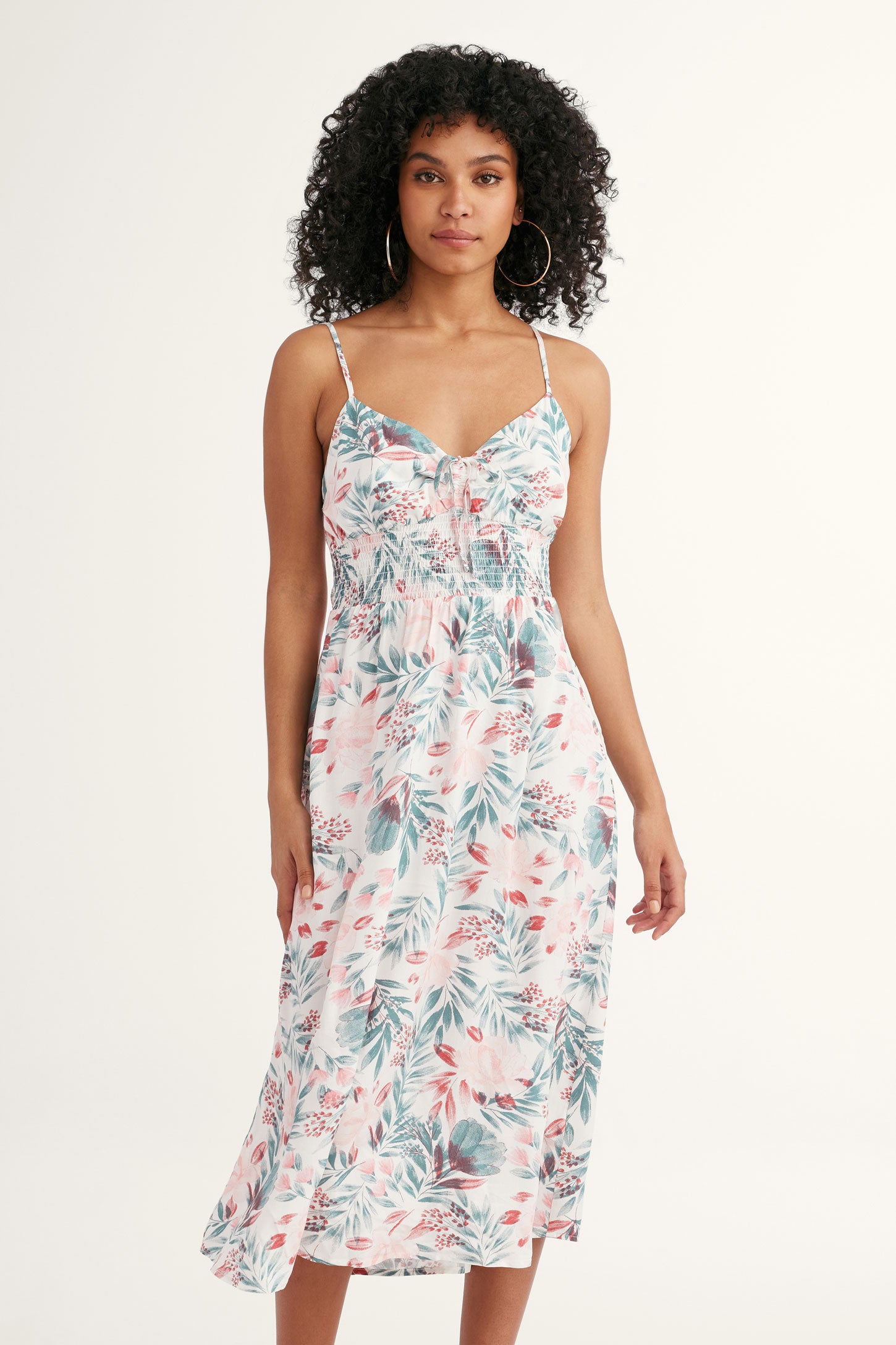 Robe longues à bretelles imprimé floral - Femme && BLANC MULTI