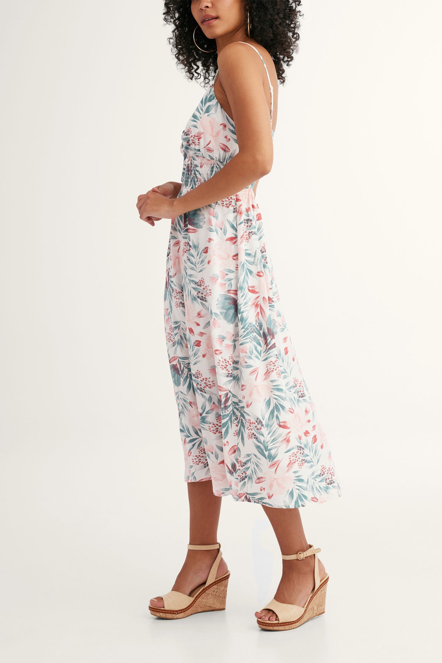 Robe longues à bretelles imprimé floral - Femme && BLANC MULTI