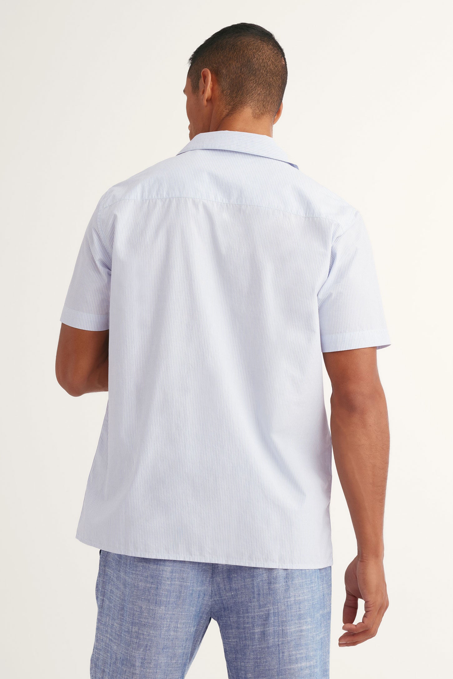 Chemise manches courtes imprimée en coton - Homme && BLEU PALE