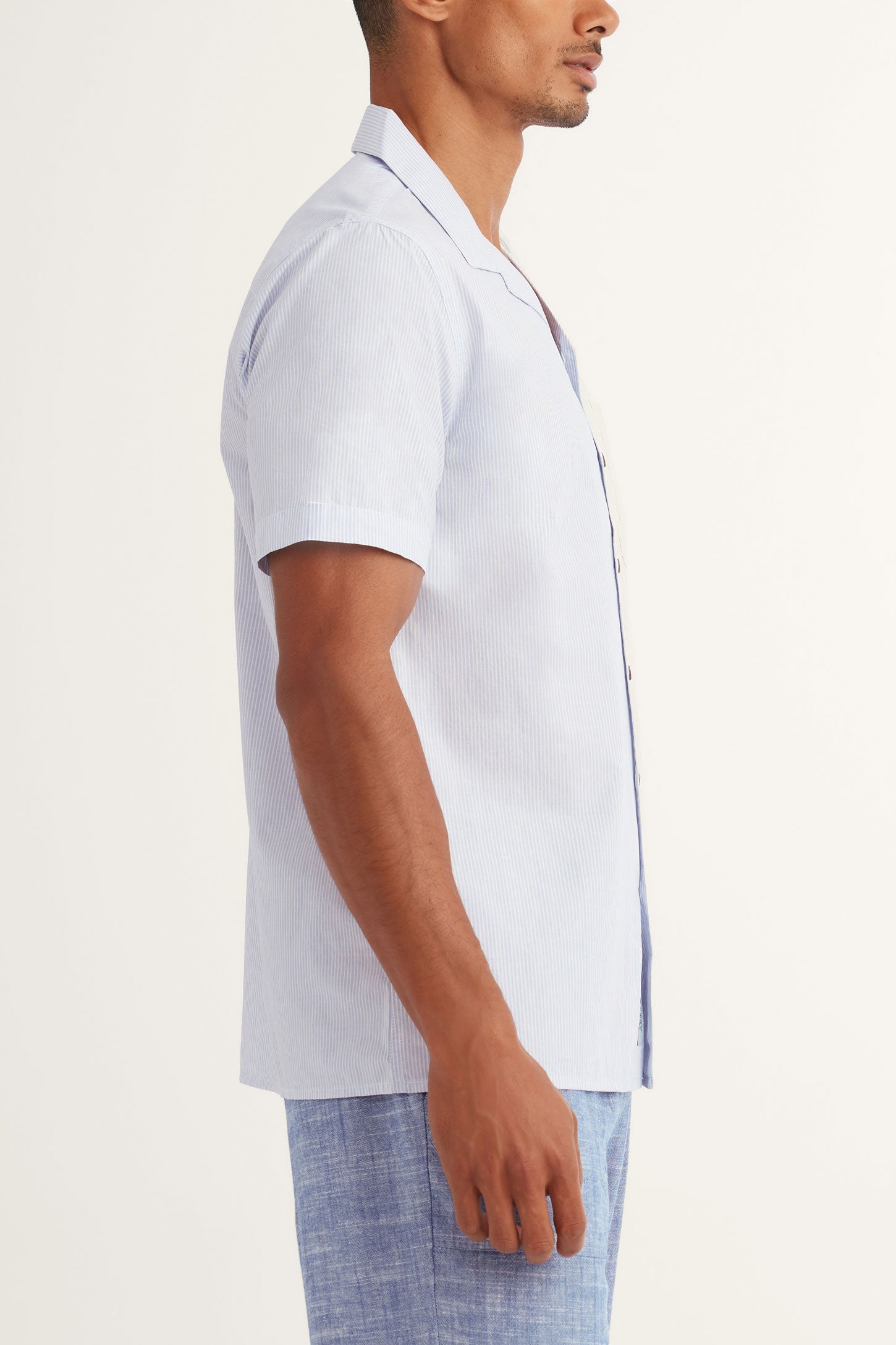 Chemise manches courtes imprimée en coton - Homme && BLEU PALE