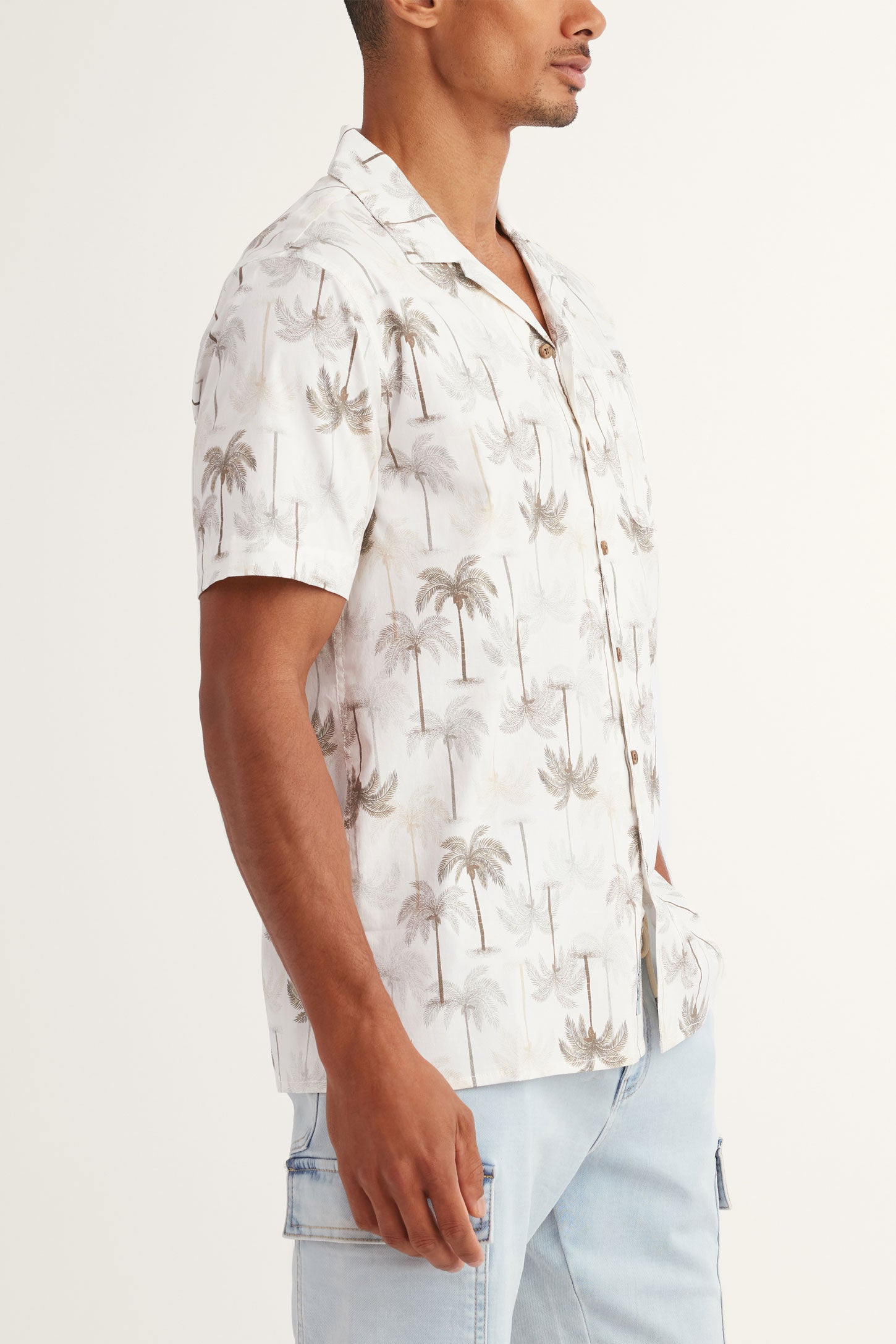 Chemise manches courtes imprimée en coton - Homme && BLANC MULTI