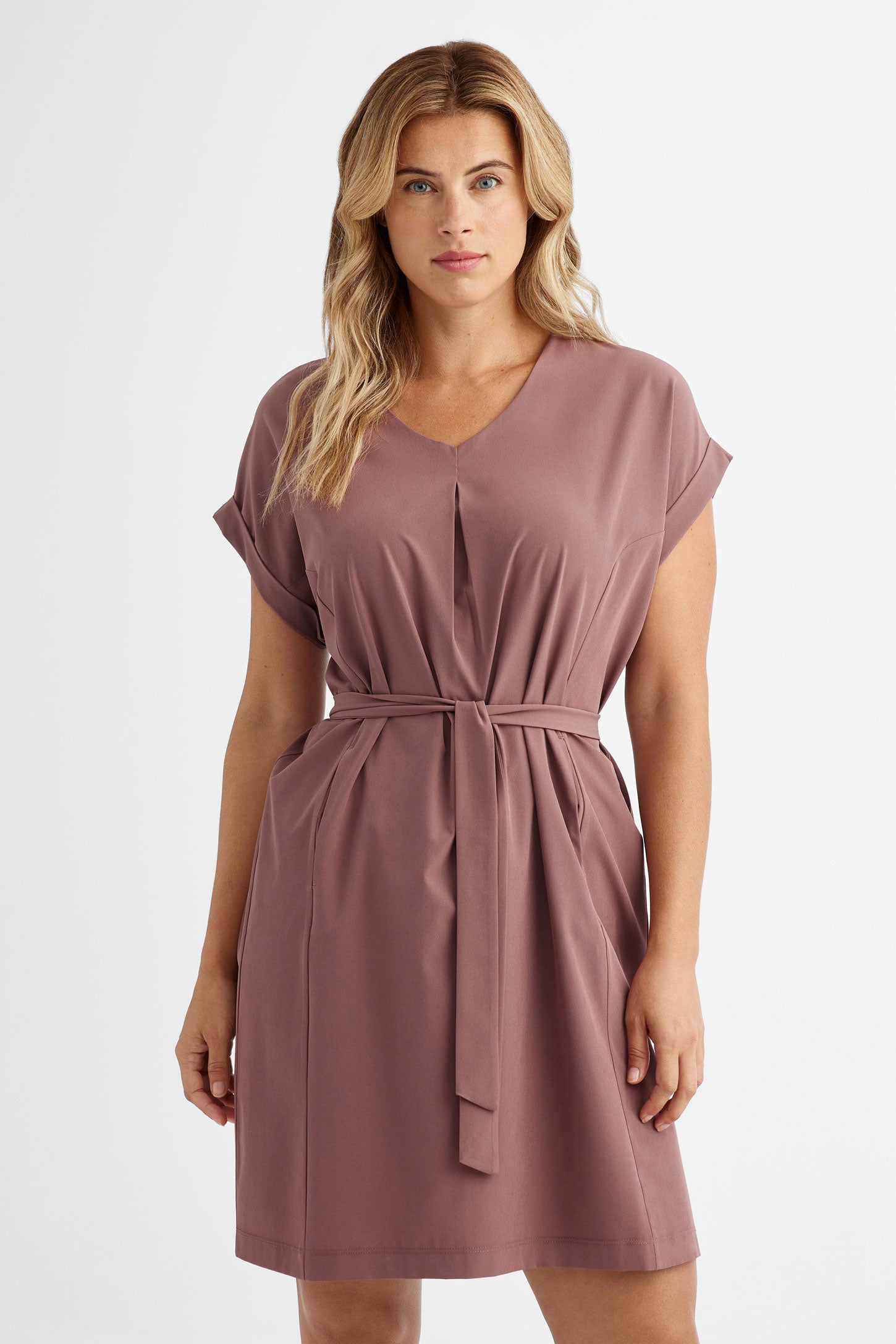 Robe manches courtes avec ceinture BM - Femme && TAUPE