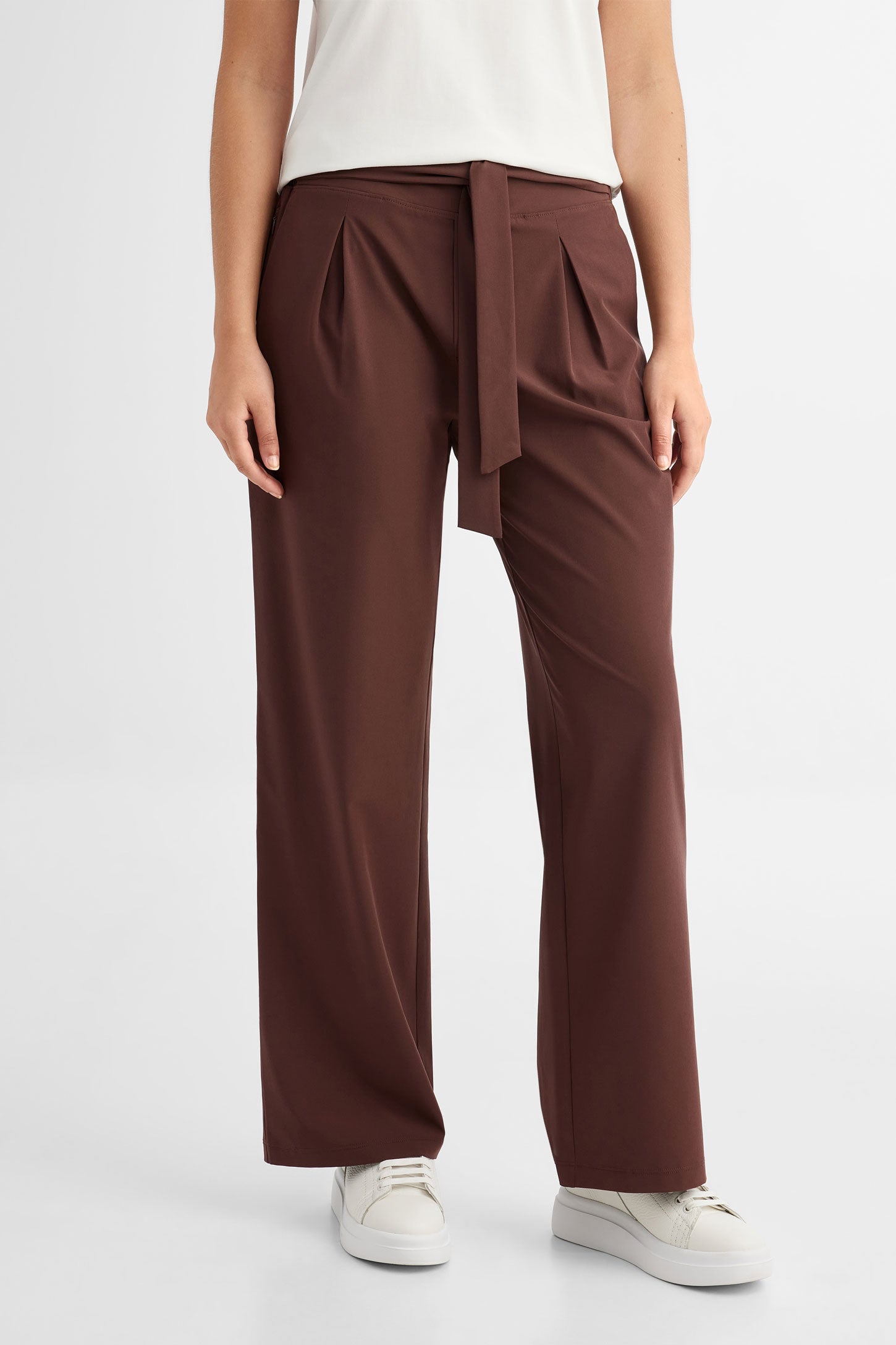 Pantalon à plis avec ceinture jambe évasée BM - Femme && BOURGOGNE