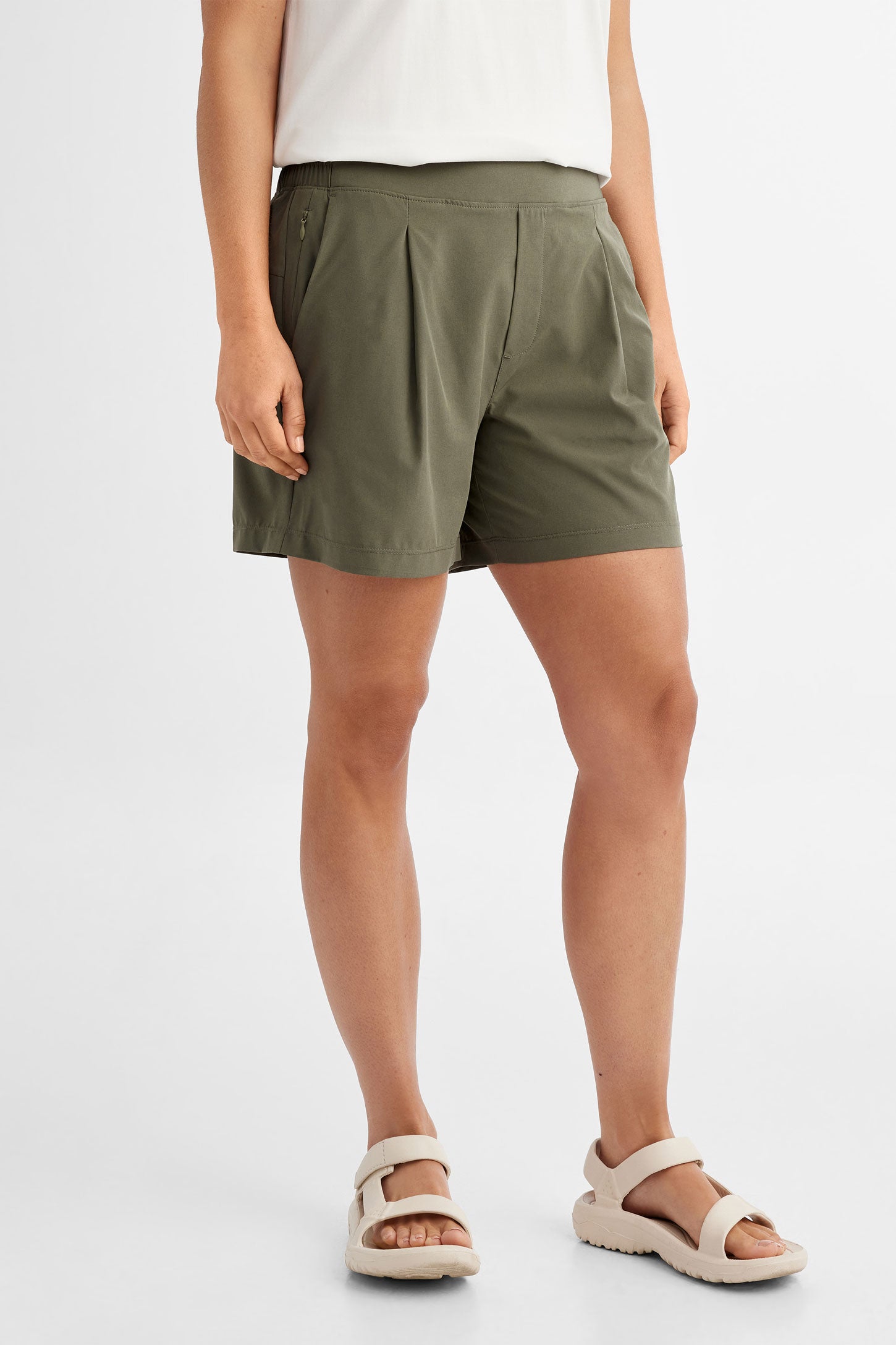 Short à plis taille élastique BM - Femme && SAUGE