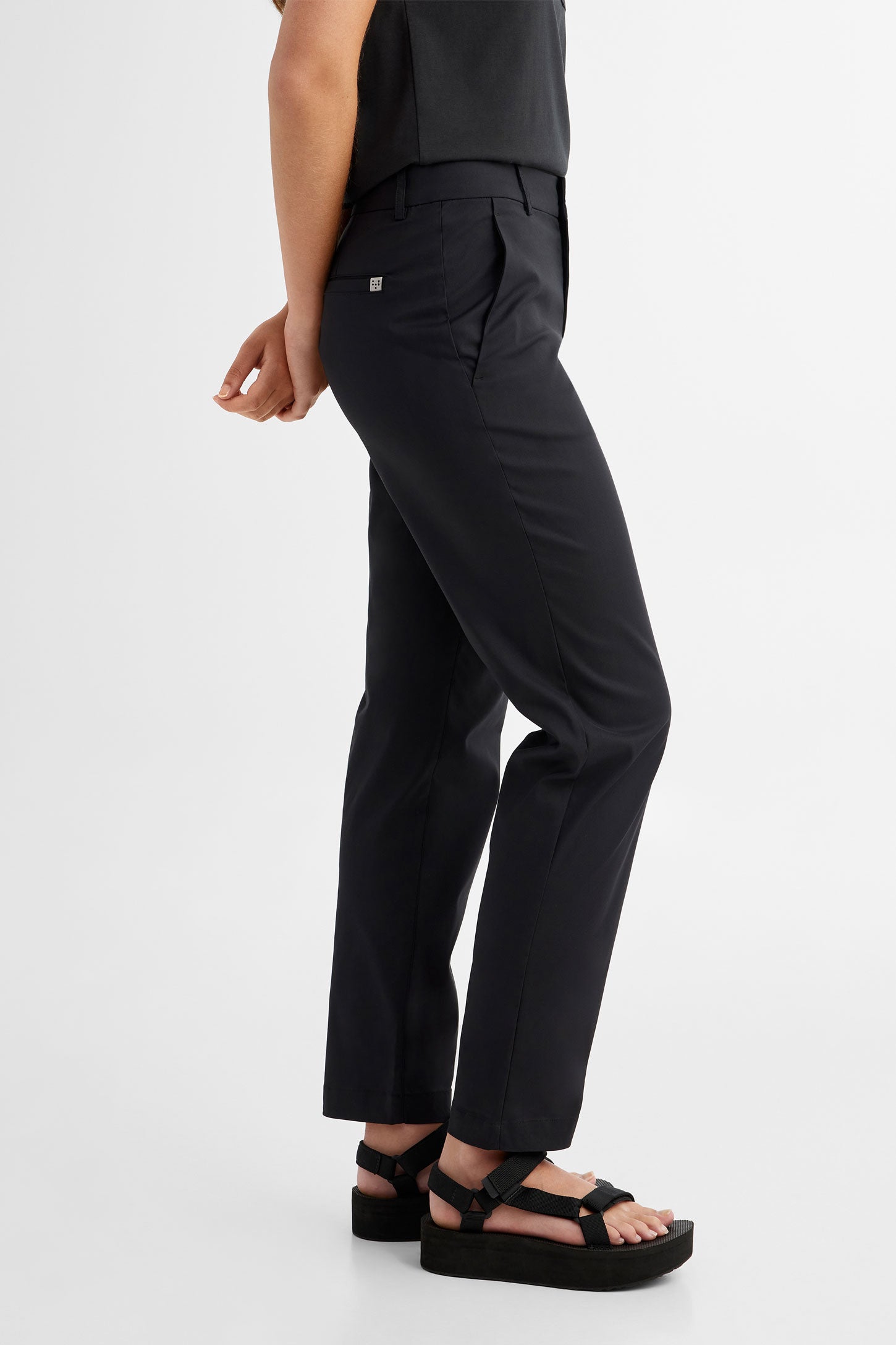 Pantalon coupe ajustée en twill extensible BM - Femme && NOIR