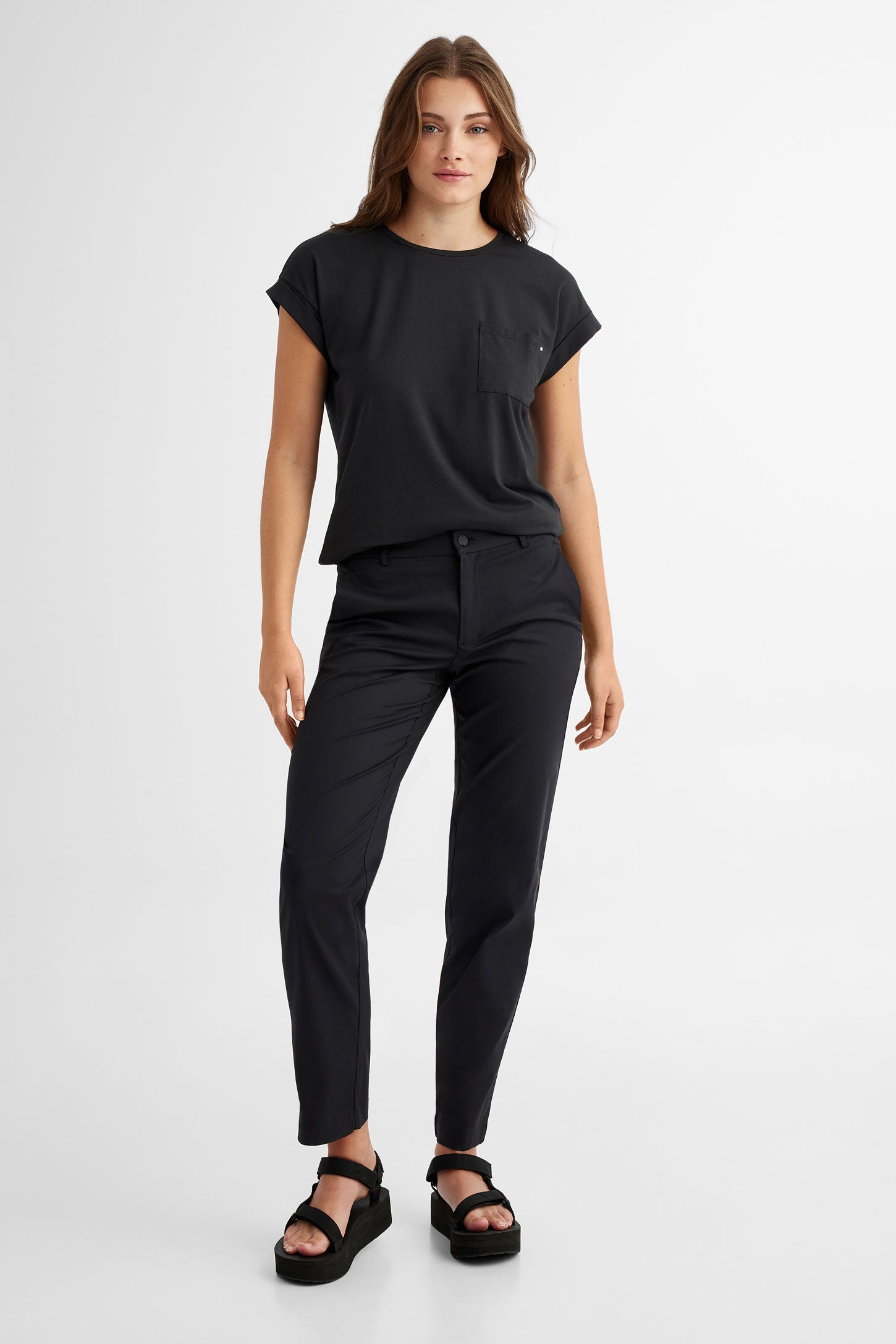 Pantalon coupe ajustée en twill extensible BM - Femme && NOIR