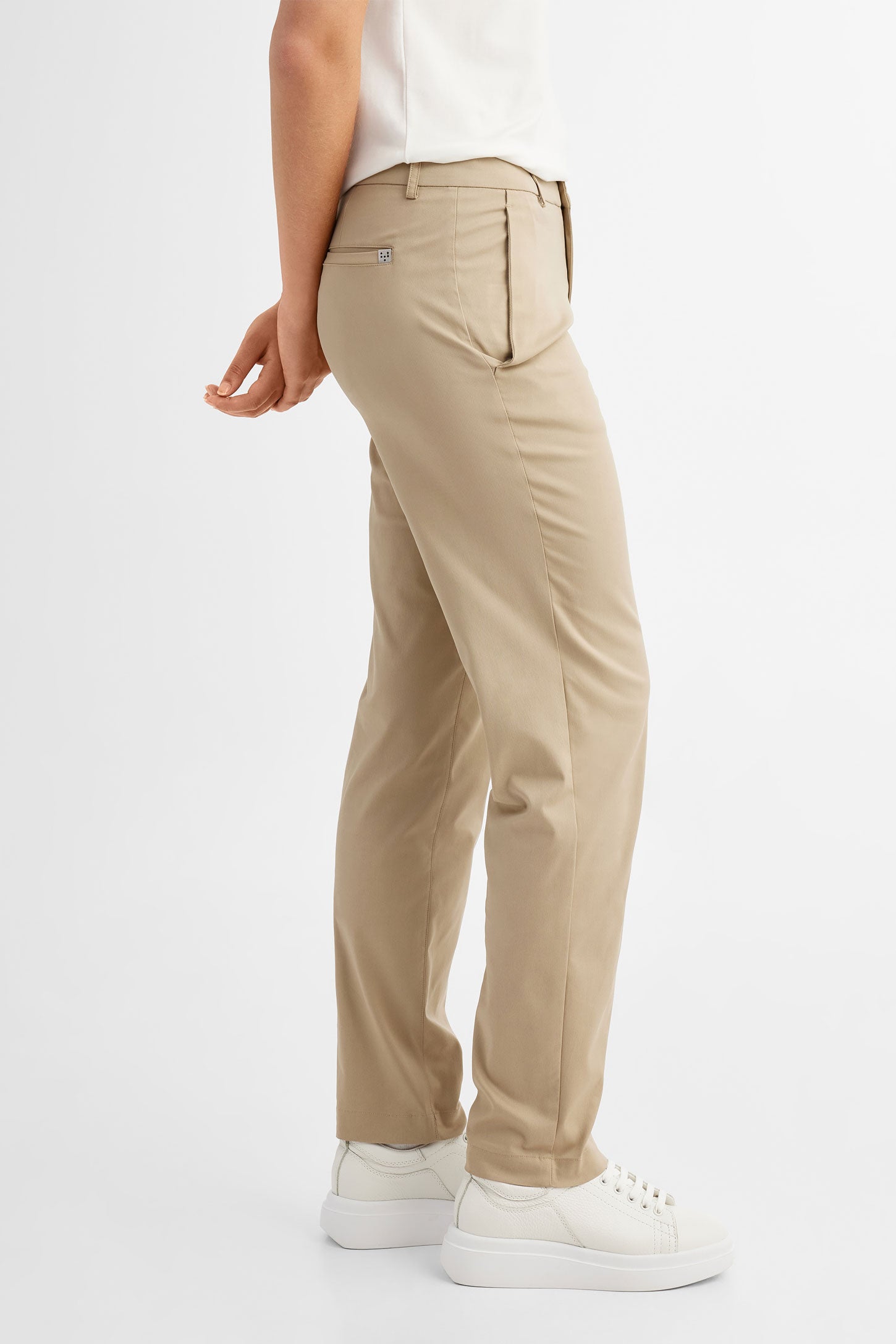 Pantalon coupe ajustée en twill extensible BM - Femme && BEIGE PALE